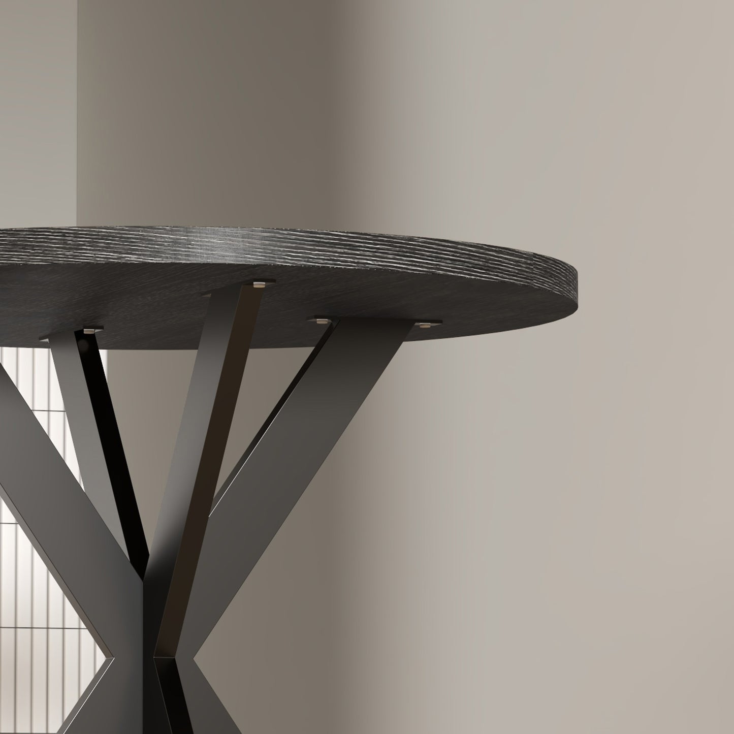 29" Dining Table, Contemporary Round with Steel Legs, in Black