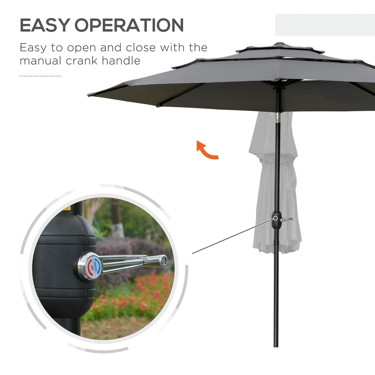 9FT 3 Tiers Patio Umbrella Outdoor Market Umbrella with Crank, Push Button Tilt for Deck, Backyard and Lawn, Light Grey