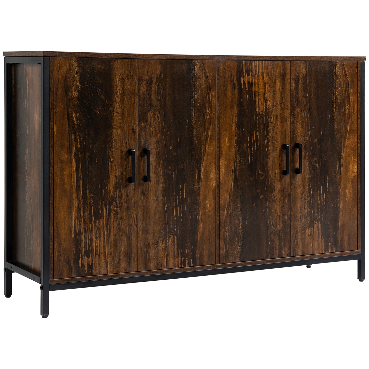 Industrial Sideboard, Buffet Cabinet with Doors, Buffet Table with Adjustable Shelves and Steel Frame, Rustic Brown