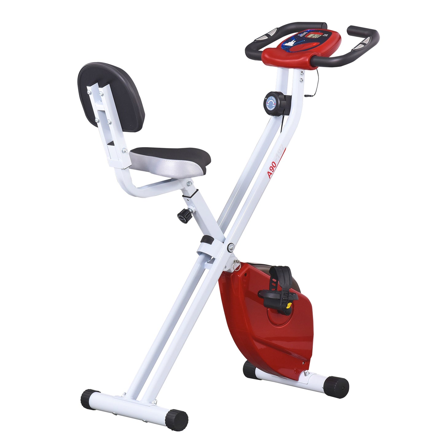 Folding Exercise Bike with 8 Levels of Magnetic Resistance, Indoor Stationary Bike, X Bike, LCD Monitor, for Cardio Workout, Red