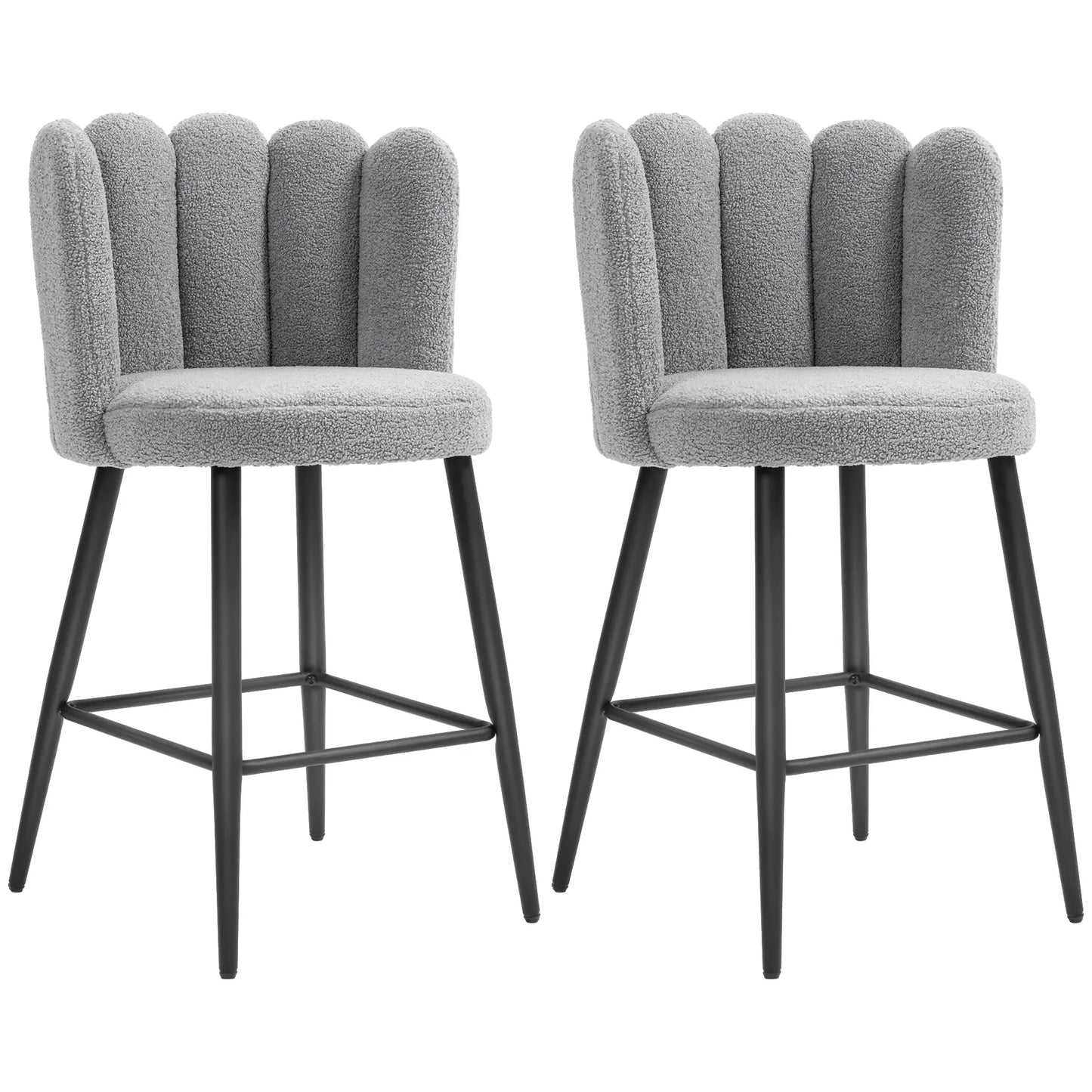 Faux Cashmere Bar Stools Set of 2 Counter Height Bar Stools with Back for Home Kitchen, 20.5"x19.7"x36.6", Grey