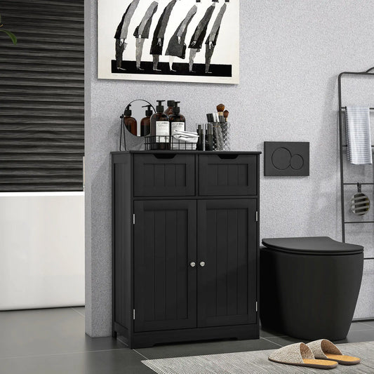 Entryway or  Bathroom Storage Cabinet with 2 Drawers, Adjustable Shelf in Black