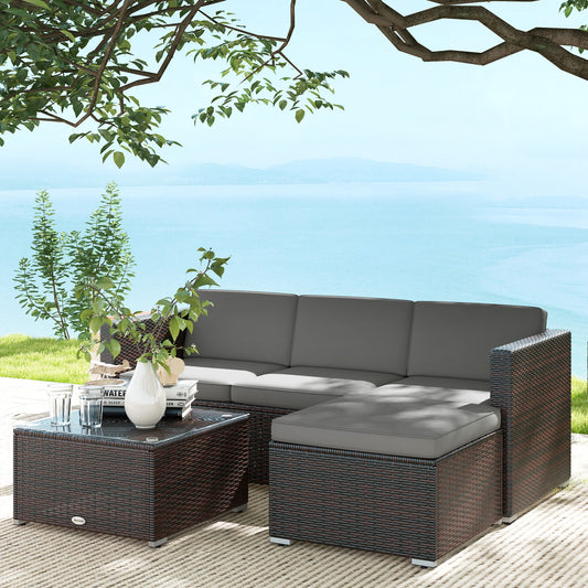 Outsunny Patio Furniture w/ Soft Cushions, Corner Sofa Sets, Grey