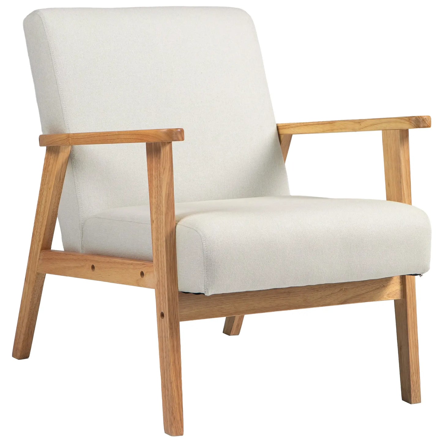 Mid-Century Modern Accent Chair, Retro Fabric Upholstered in Cream White