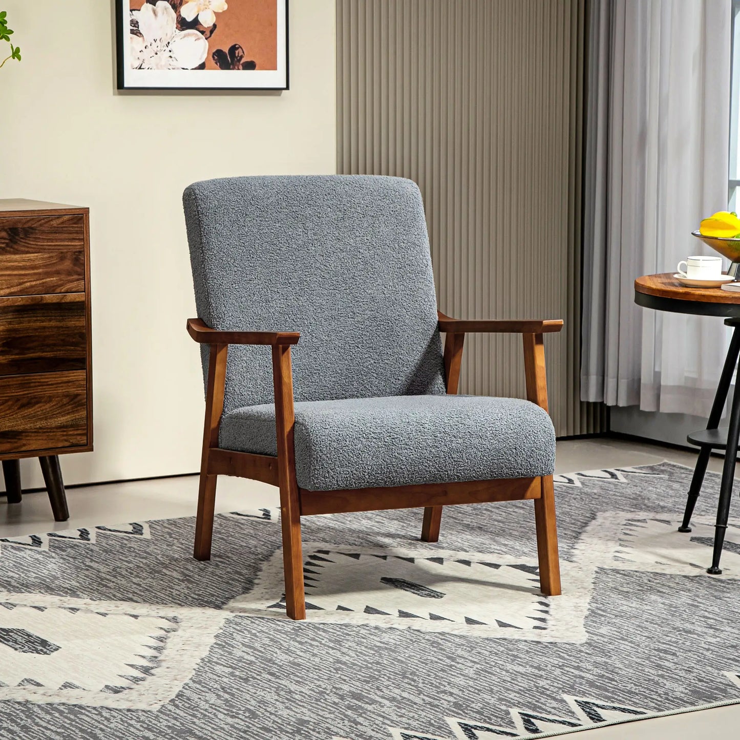 Boucle Accent Chair for Bedroom with Wide Seat and Thick Padding, Grey