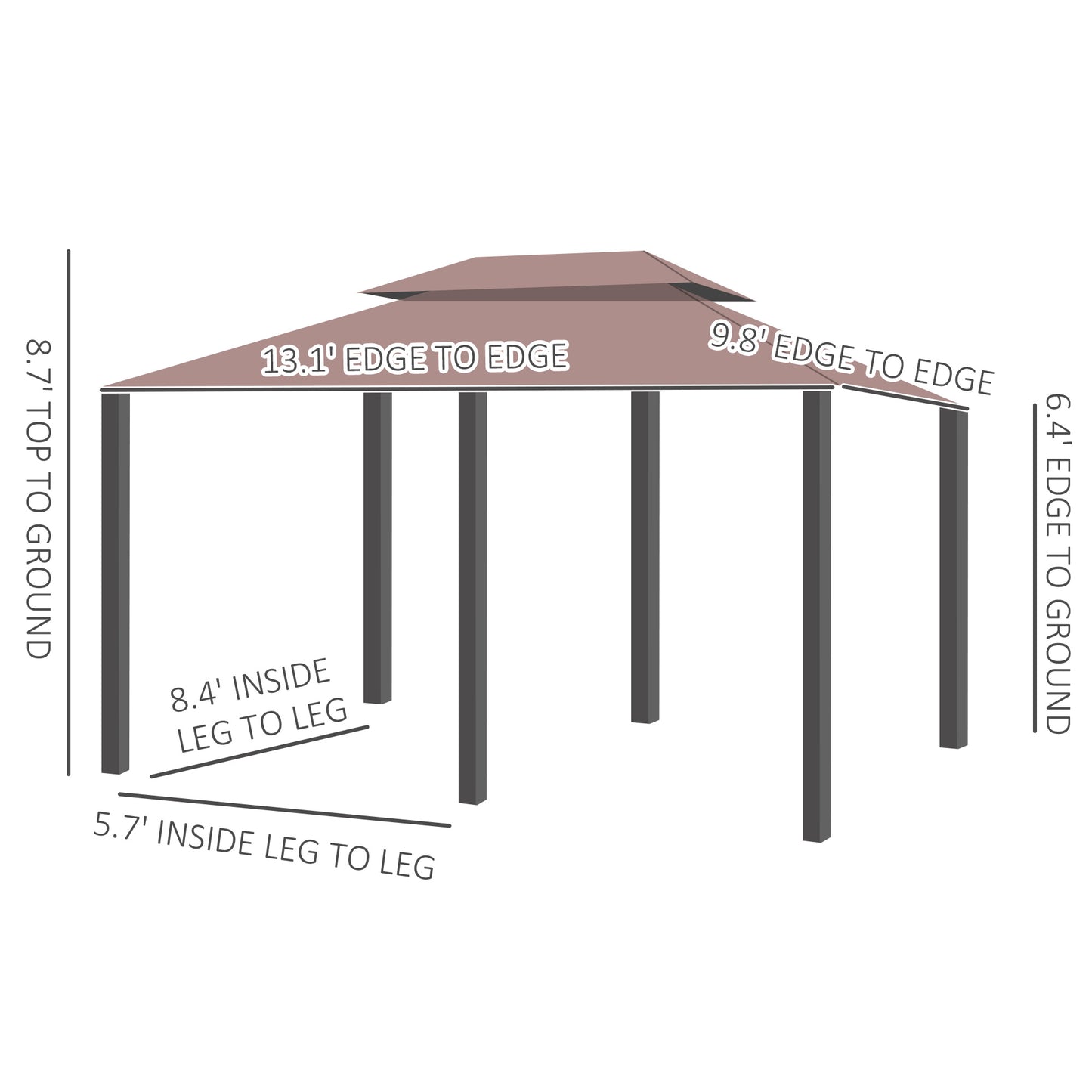 13'L x 10'W x 9.2'H Patio Gazebo Outdoor 2-Tiers Garden Canopy Yard Sunshade Shelter with Curtains Khaki