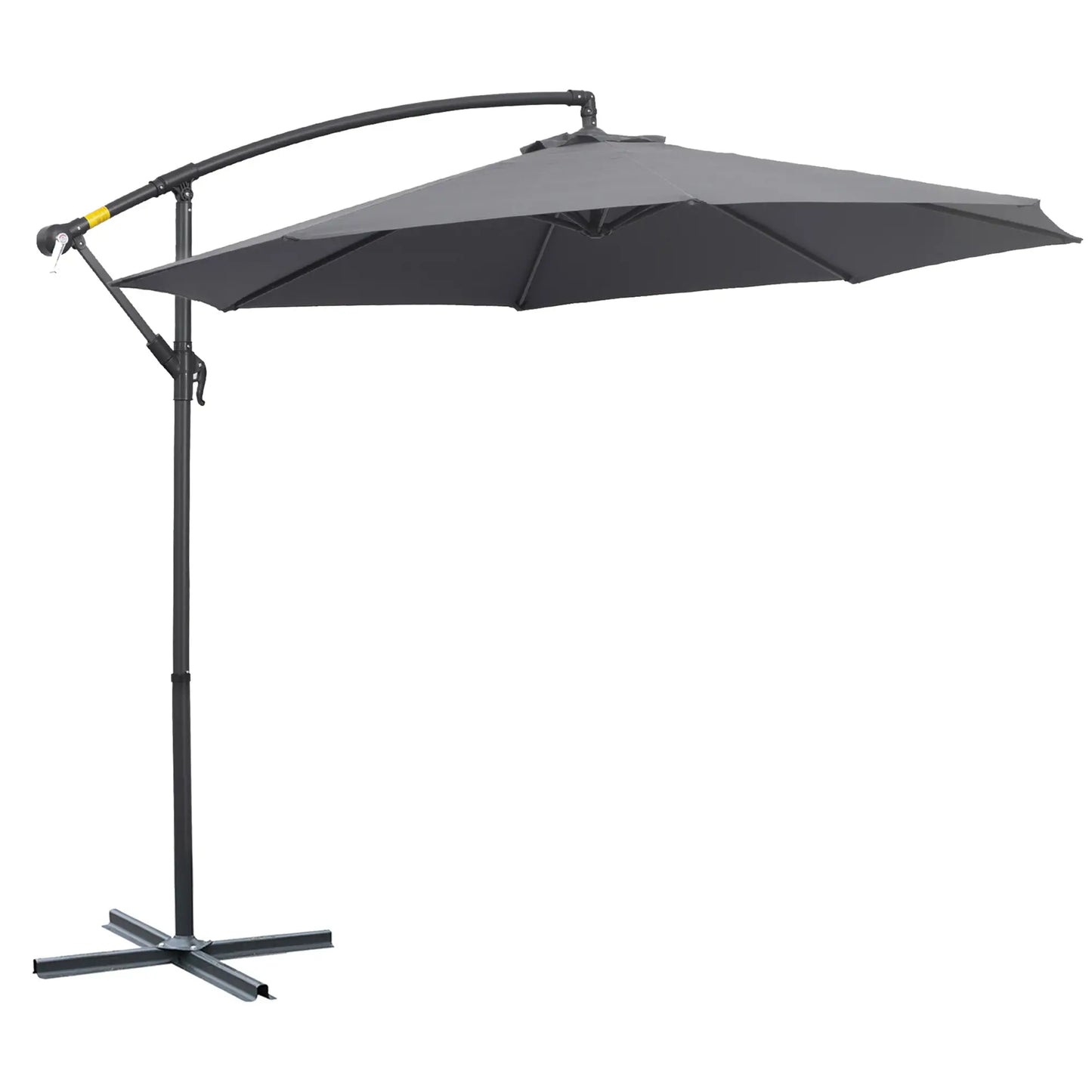 10' Deluxe Patio Umbrella, Hanging Offset Sunshade, Crank Cross Base in Grey