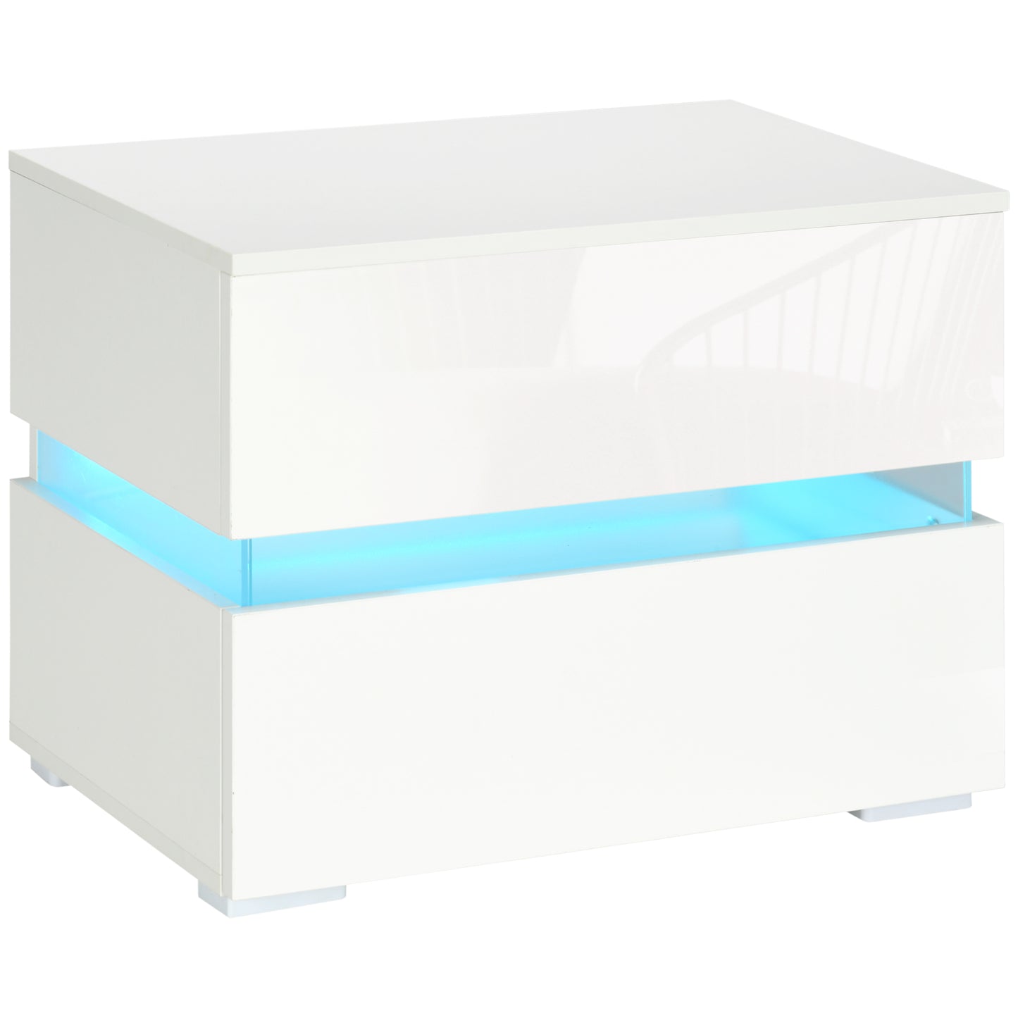 Modern Nightstand, Bedside Table with 2 High Gloss Drawers, USB Powered RGB LED Lights, Remote , white