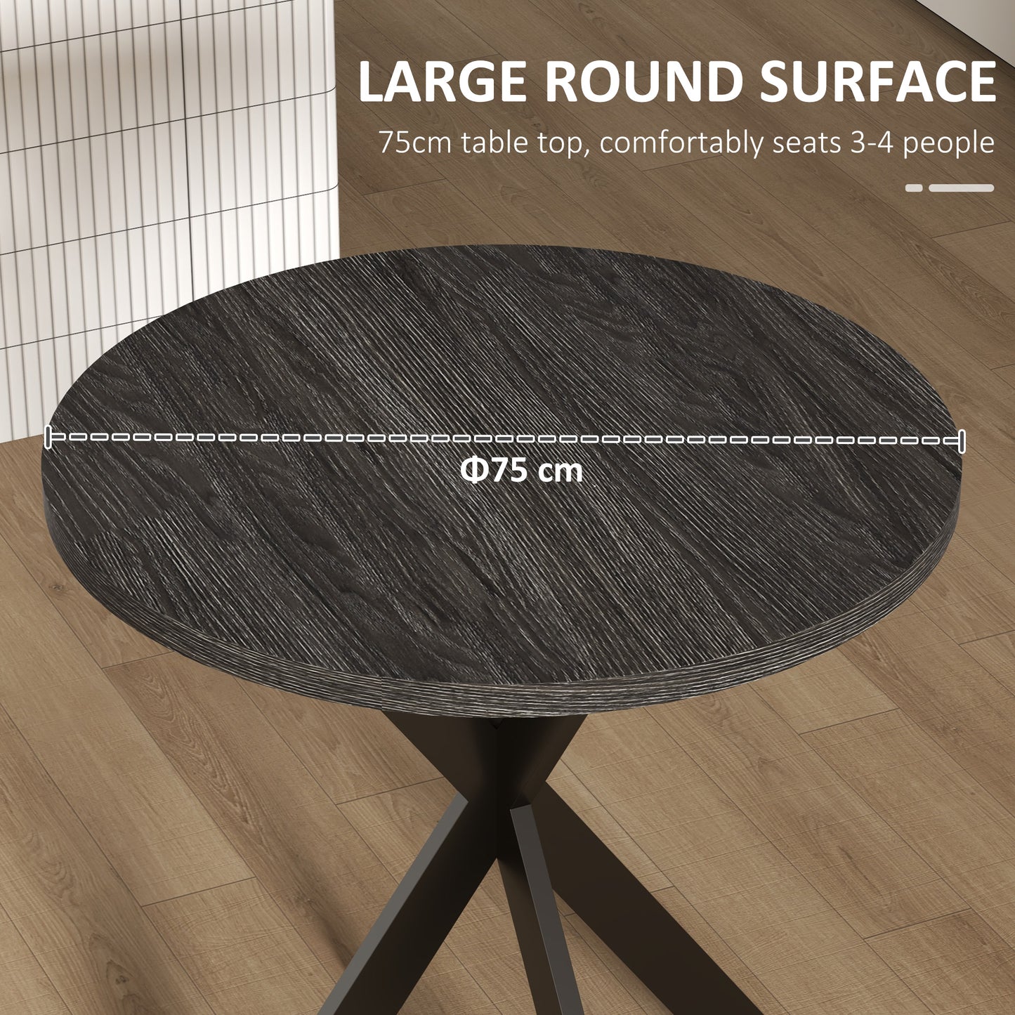 29" Dining Table, Contemporary Round with Steel Legs, in Black