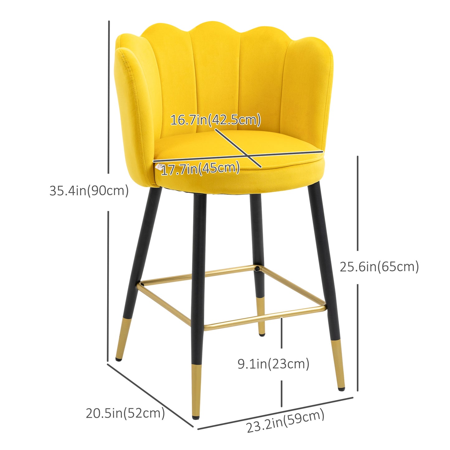 Bar Stools Set of 2 Modern Counter Height Bar Stools with Back, Footrest, Yellow