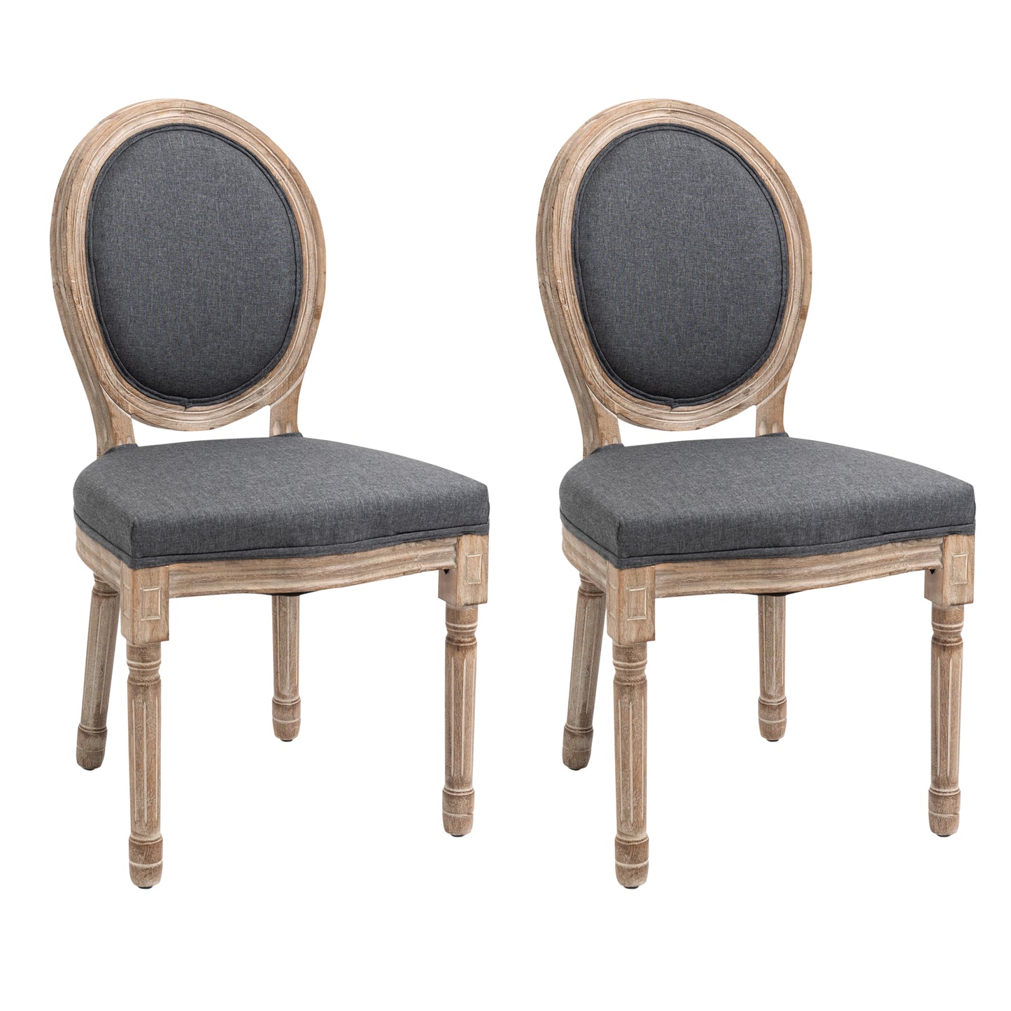 Vintage Armless Dining Chairs Set of 2, French Chic Side Chairs with Curved Backrest and Linen Upholstery for Kitchen, or Living Room, Grey