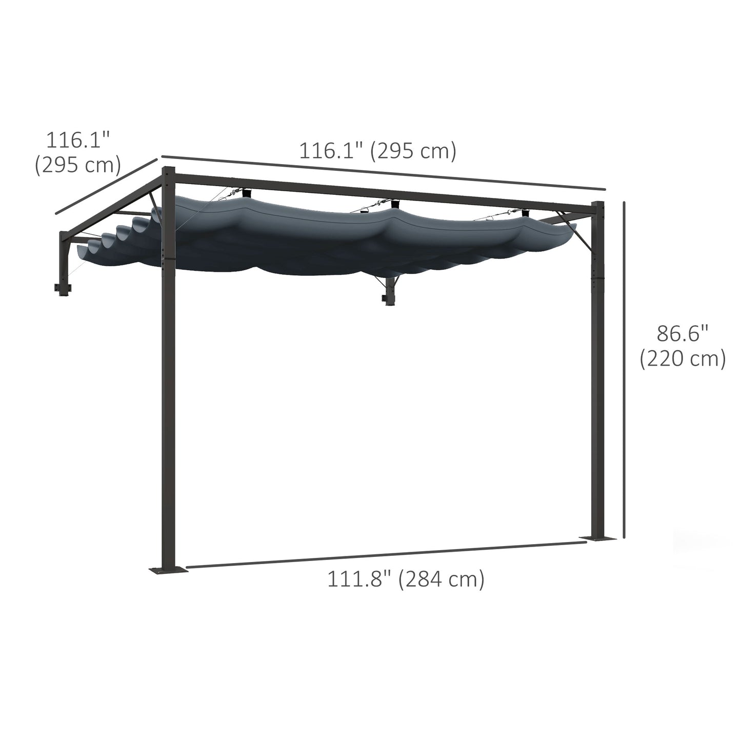 Metal Pergola with Retractable Roof, 10' x 10' Wall Mounted Outdoor Gazebo Sun Shade Shelter