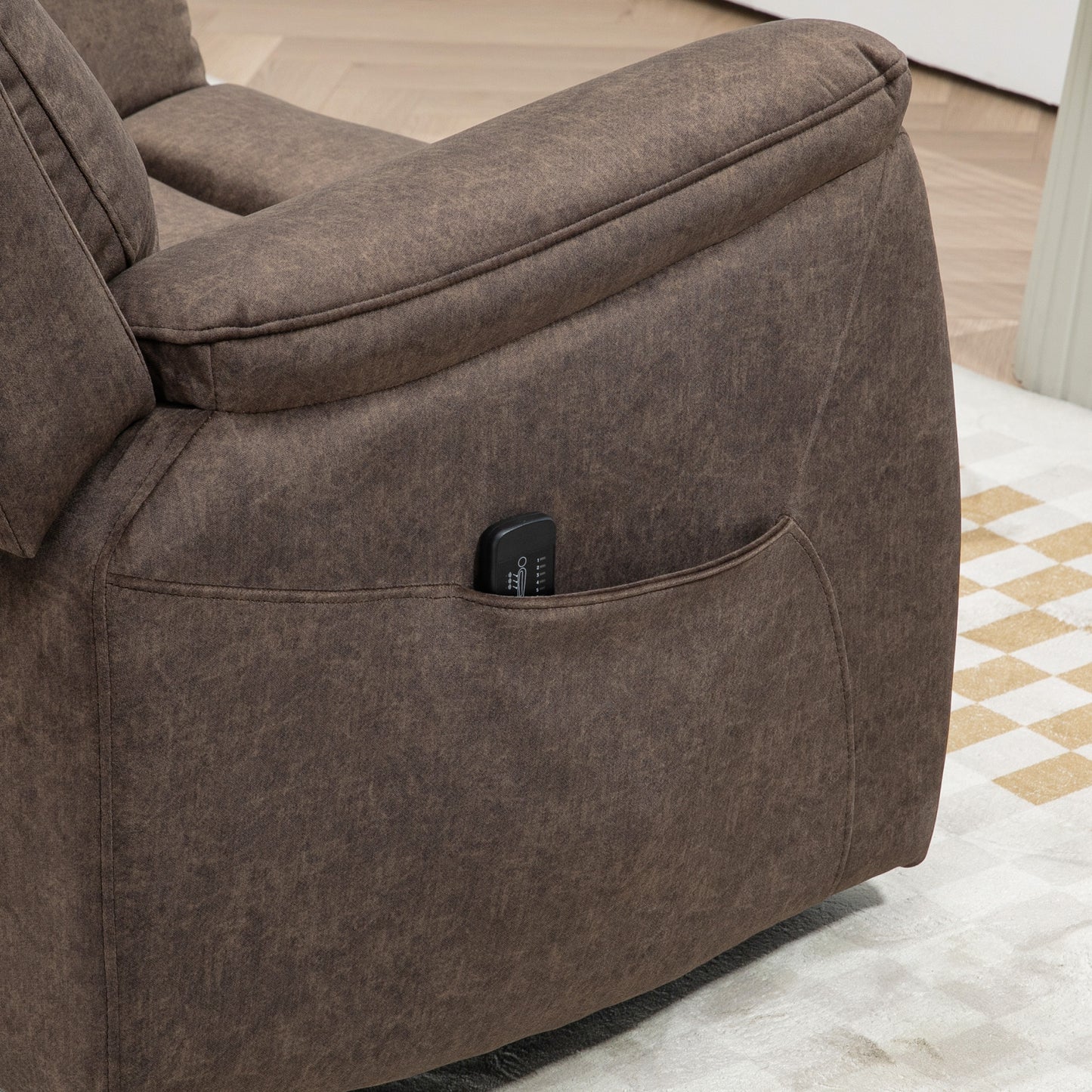 Manual Recliner Chair with Vibration Massage, Reclining with Side Pockets, in Brown