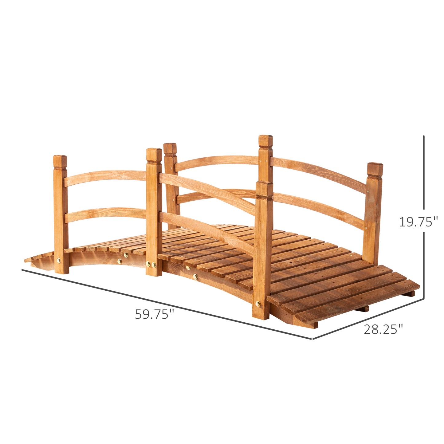 5FT Wooden Garden Bridge Classic Arc Footbridge with Guardrails for Stream Pond Walkway, Orange