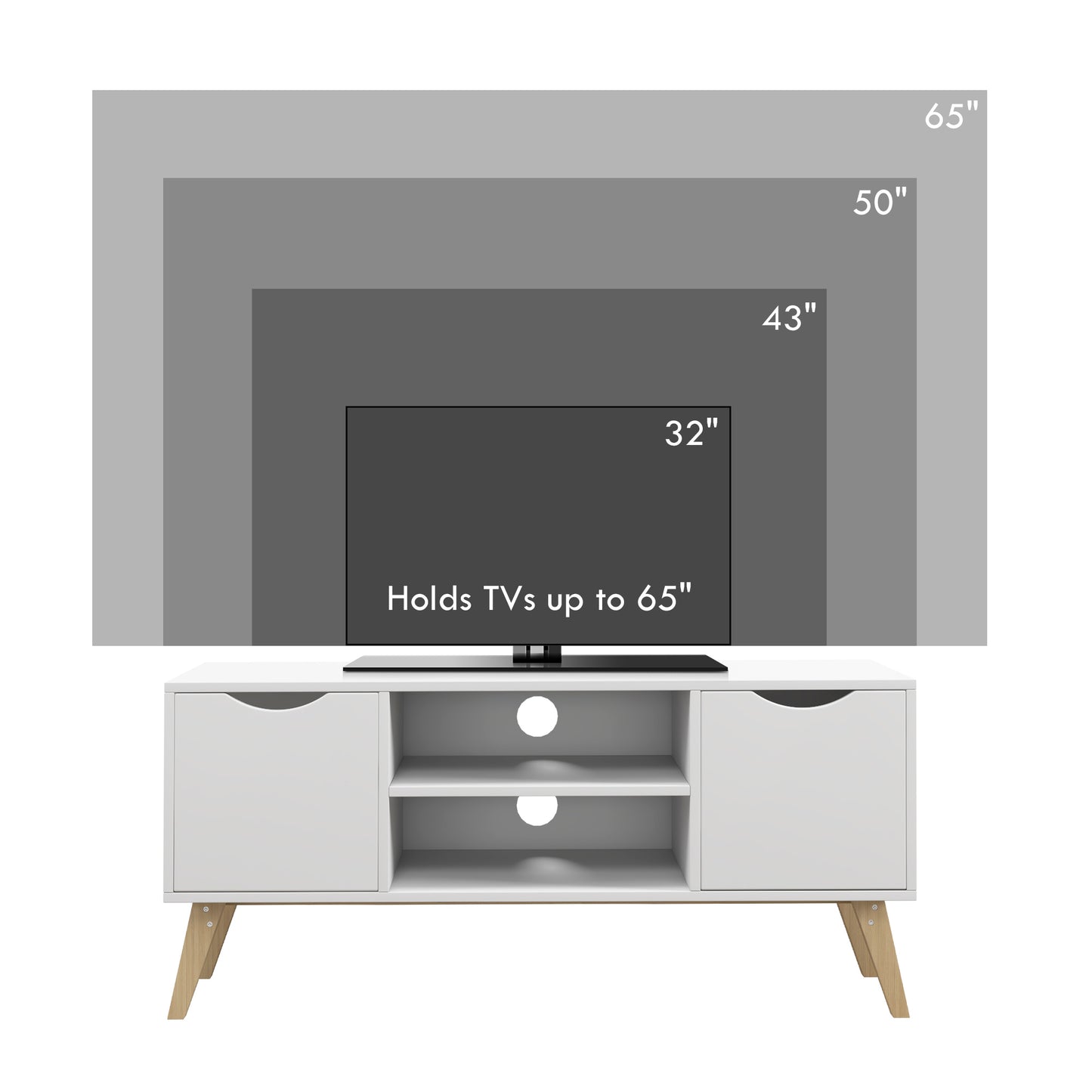 TV Stand with 2 Storage Cabinet Stand for TV's up to 50" in White