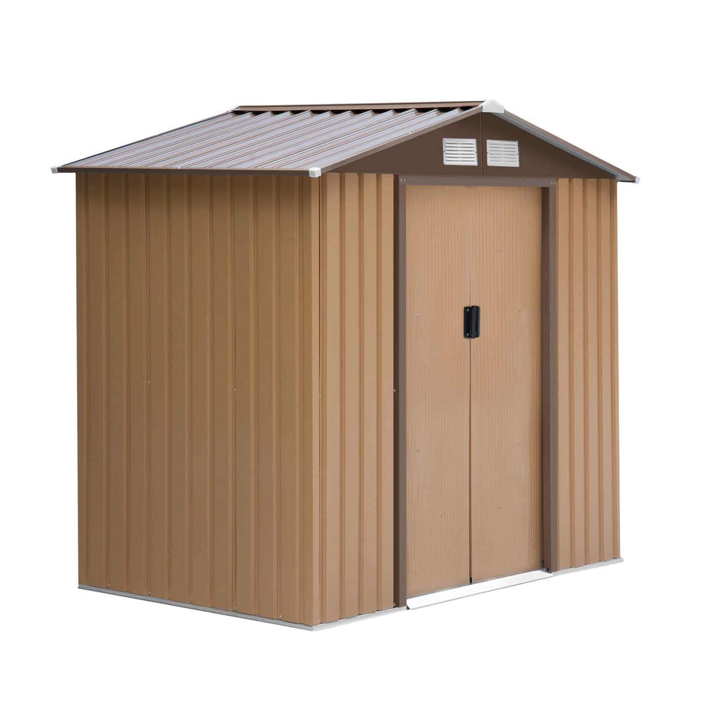 7' x 4' x 6' Garden Storage Shed Outdoor Patio Yard Metal Tool Storage House w/Foundation Galvanized Steel Baseand Double Doors Yellow