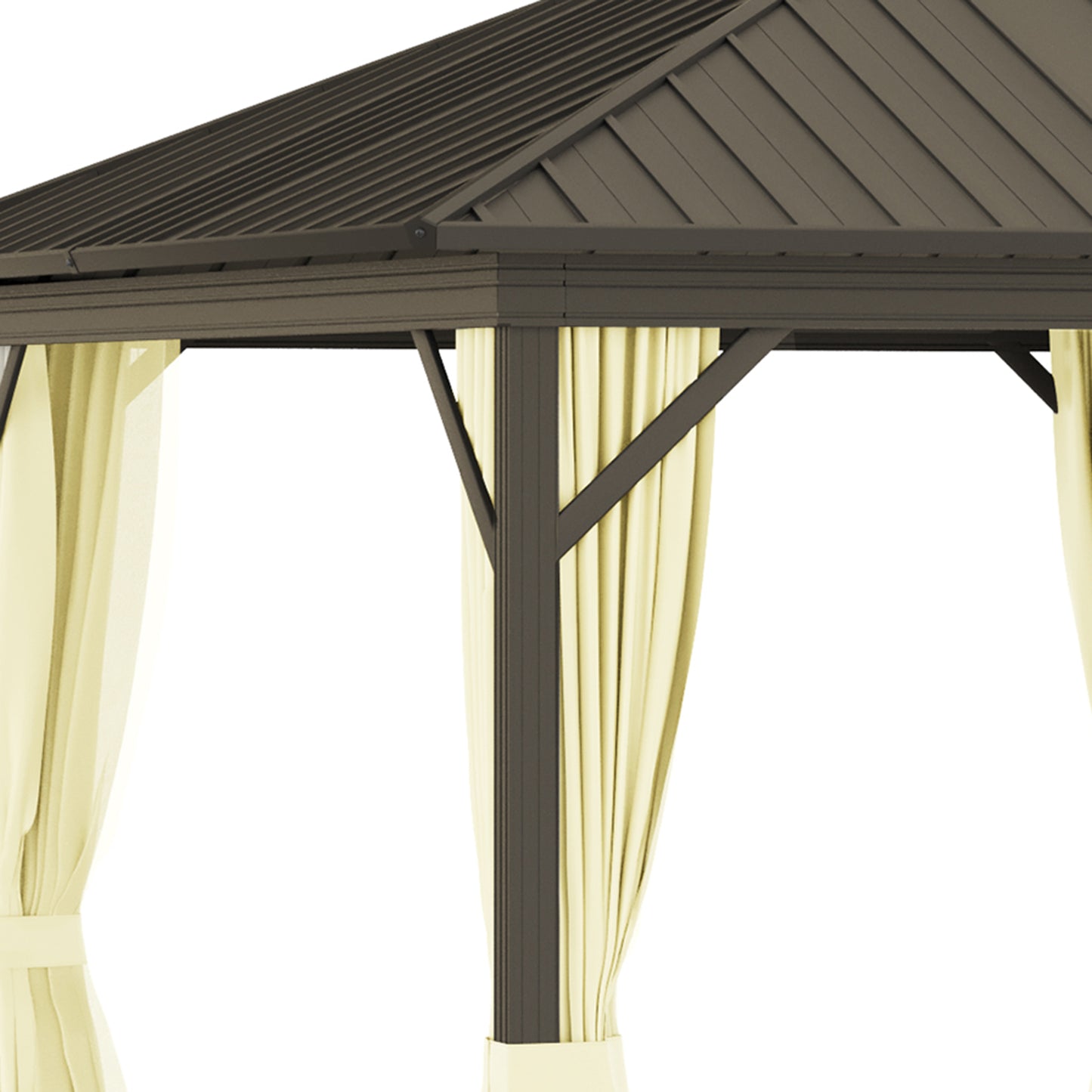 10' x 12' Outdoor Hardtop Gazebo Metal Roof Patio Gazebo with Aluminum Frame, Mesh Nettings, Curtains and Roomy Interior Space, Beige