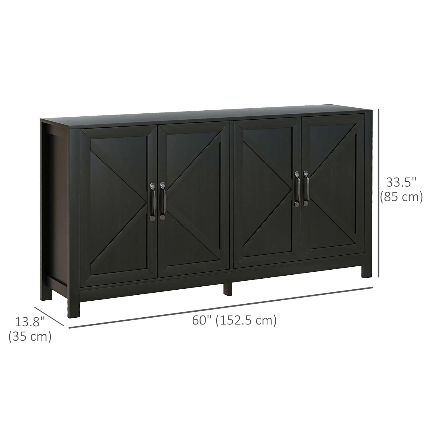 Sideboard Buffet with Barn Door and Adjustable Shelf in Black