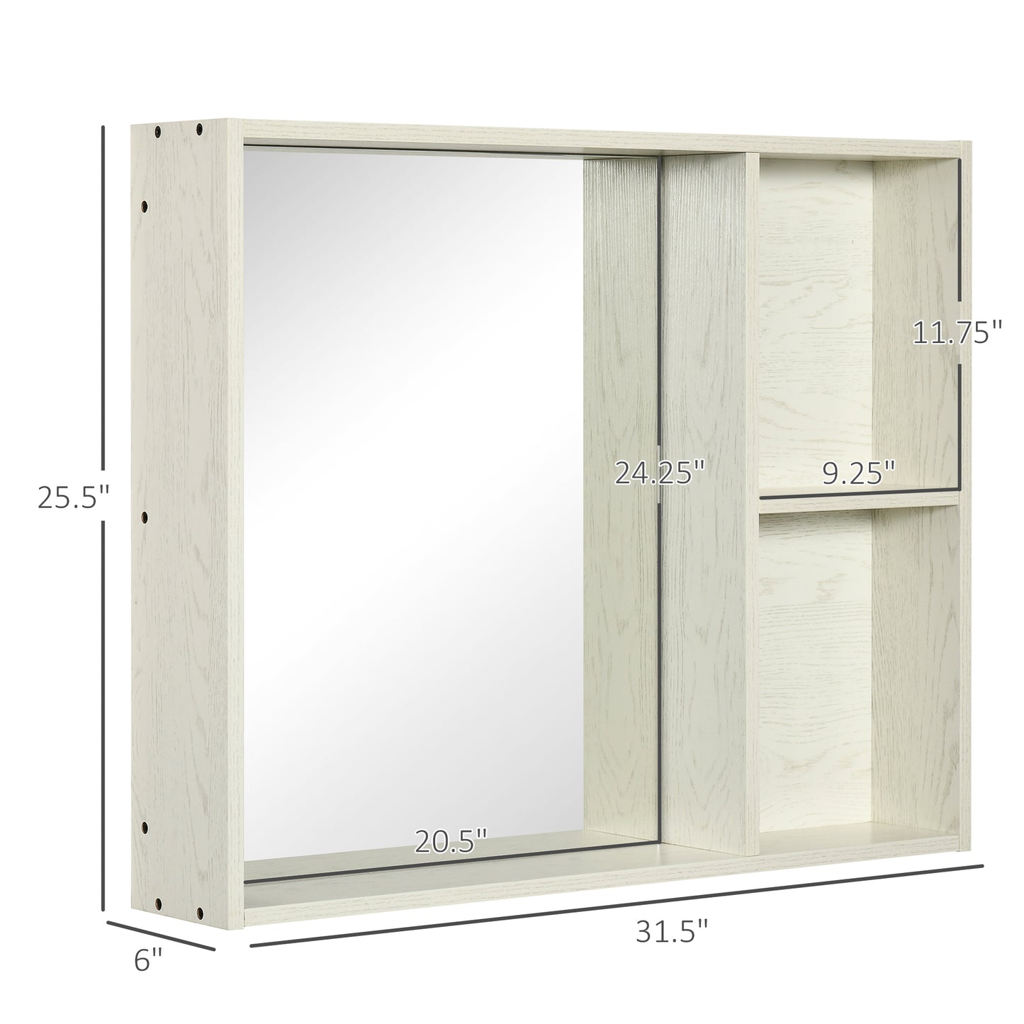 kleankin 31.5 Inch x 25.5 Inch Medicine Cabinet with Mirror, 2-Tier Storage Shelf, Wall Mounted Bathroom Mirror Cabinet, White