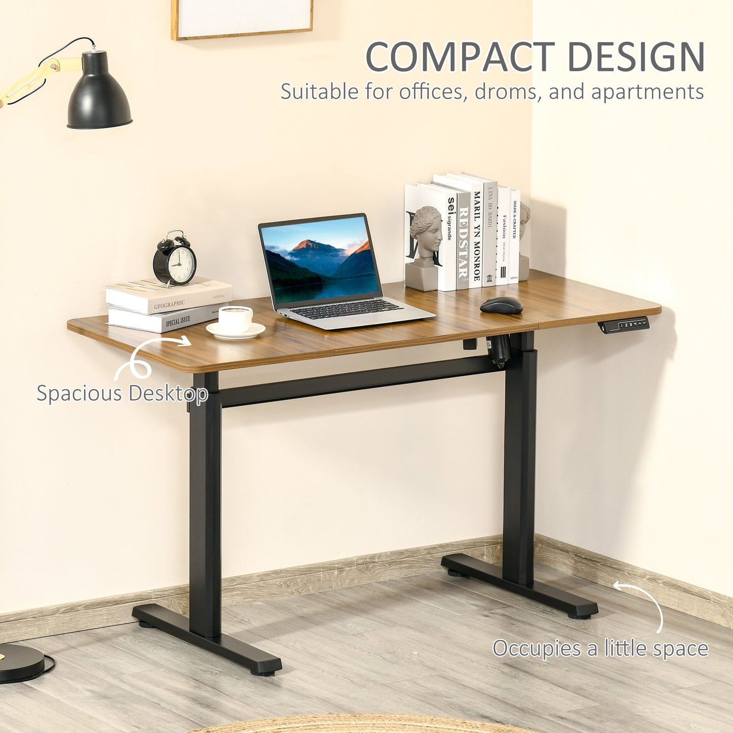 Vinsetto 55" Electric Height Adjustable Standing Desk Sit Stand Desk with Large Desktop, Motor, Stand up Desk for Home Office, Natural