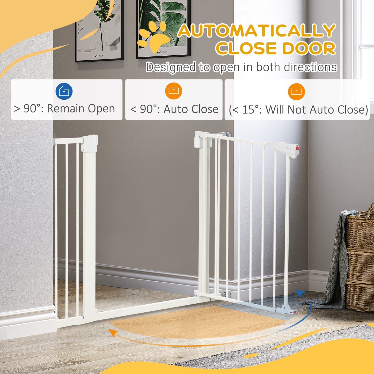 29.5" - 32" Dog Gate for Doorways Stairs with Luminous Handle, Pressure Mount Safety Gate for Easy Step with Auto Close, Walk Through Pet Gate for Small and Medium Dogs