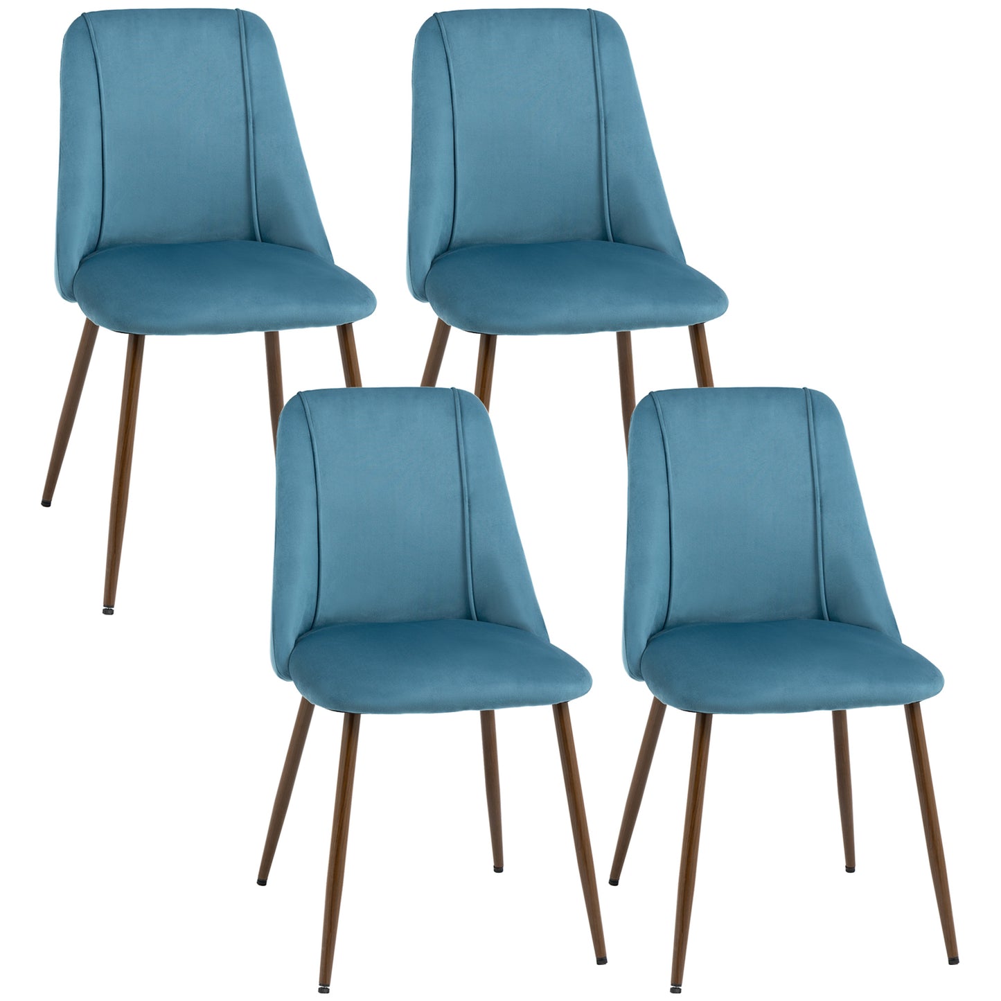 Dining Chairs Set of 4, Modern Kitchen Chair with Velvet-touch Upholstery, Curved Back and Wood-grain Steel Leg for Living Room, Bedroom, Blue