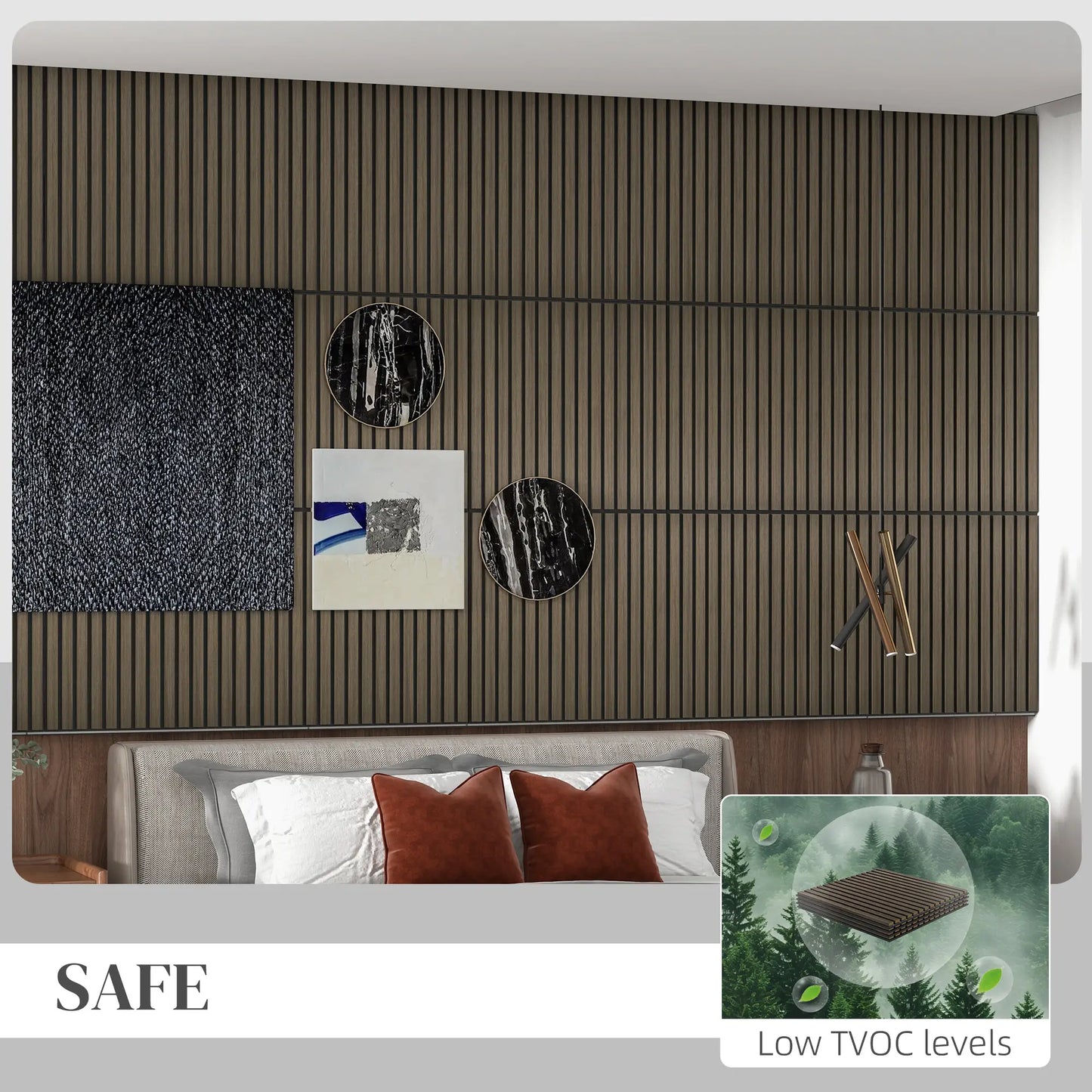 24"x24" Wood Panels Wall Decor,Sound Absorbing Slat Wall For Interior Wall Decor, in Brown