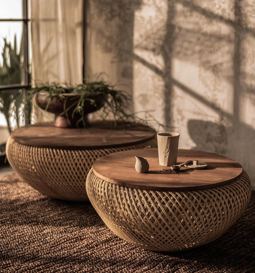 Reclaimed Teak with Rattan Weave Coffee Table in Natural