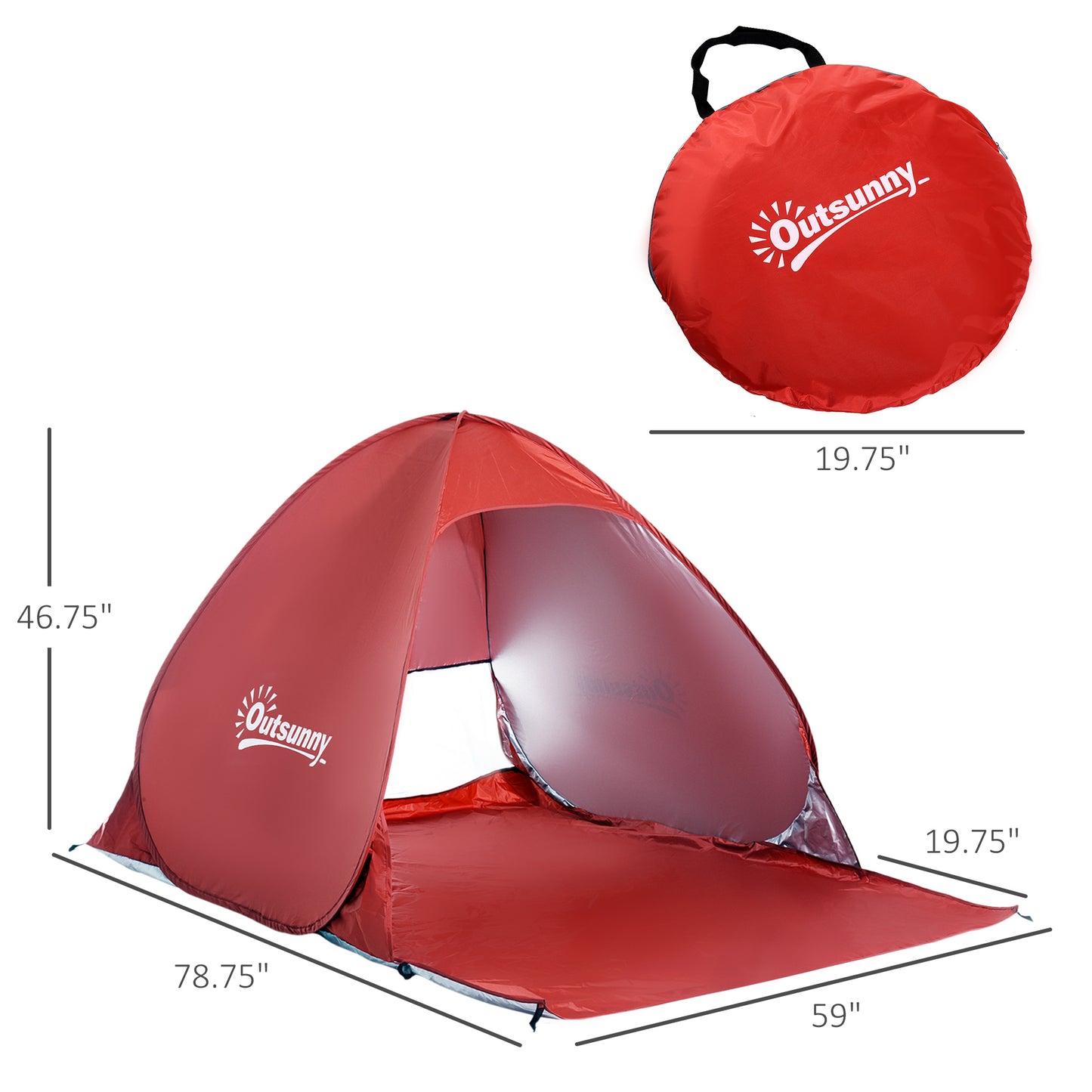 Outsunny Pop Up Beach Tent Portable Sun Shelter UV Protection Outdoor Patio with Carry Case & Stakes Red