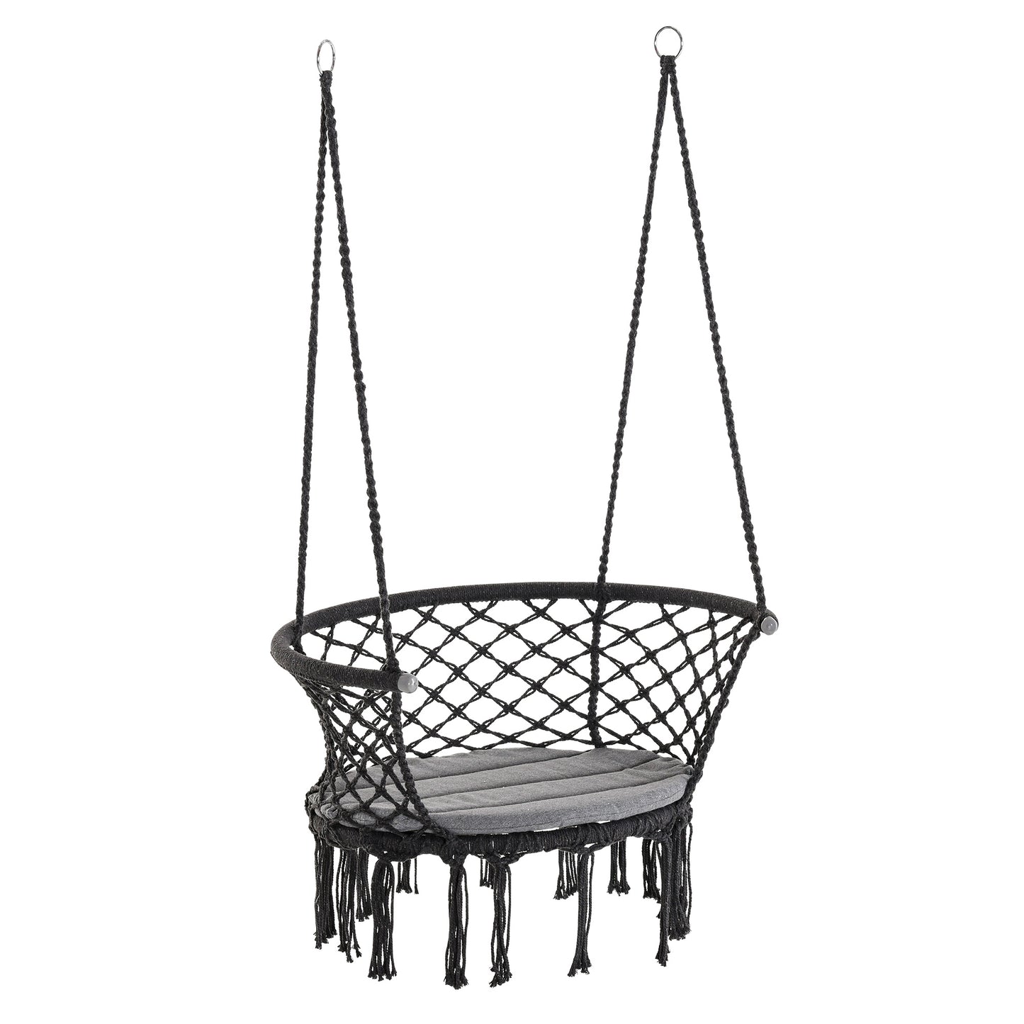 Outsunny Hanging Hammock Chair, Cotton Rope Porch Hammock Swing with Metal Frame and Cushion, Large Macrame Seat for Patio, Garden, Bedroom, Living Room, Dark Grey