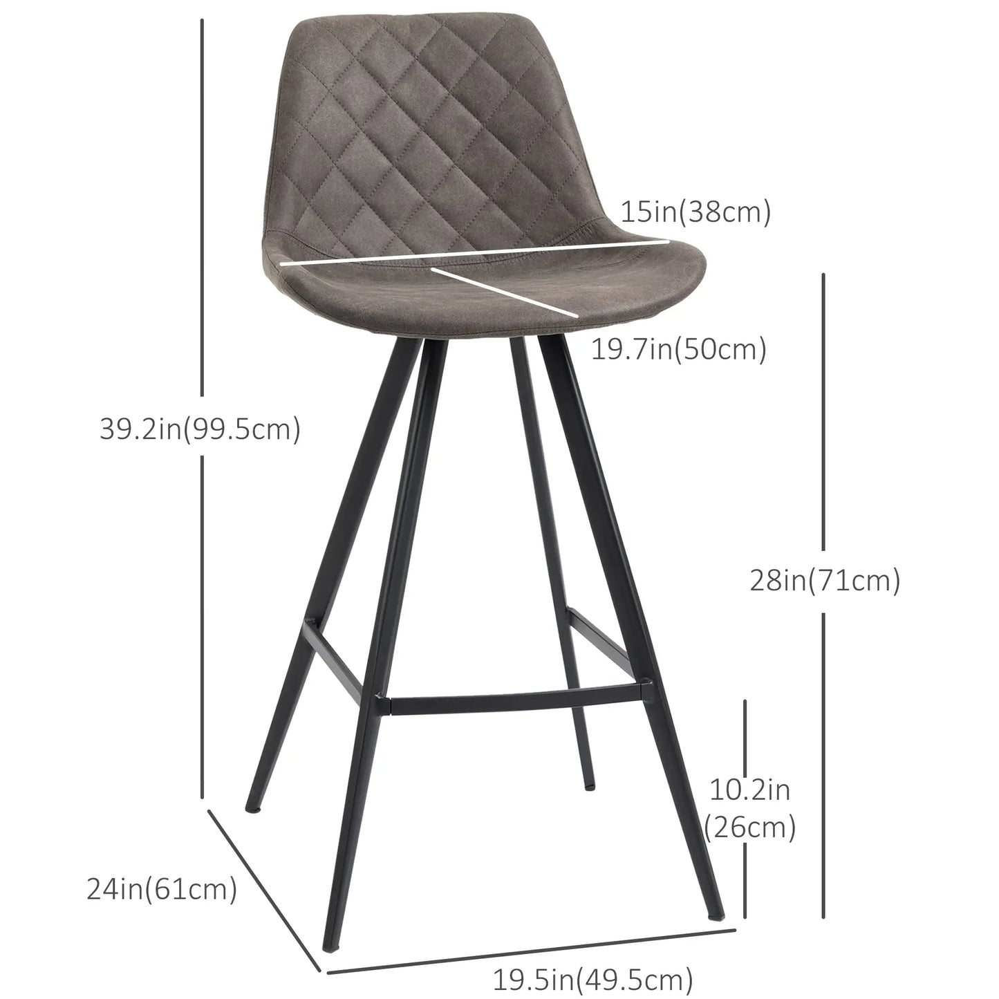 Set of 2 Microfiber Cloth Bar Stools, Multi-functional,Metal Leg Padded Cushion Seat , in Charcoal Grey