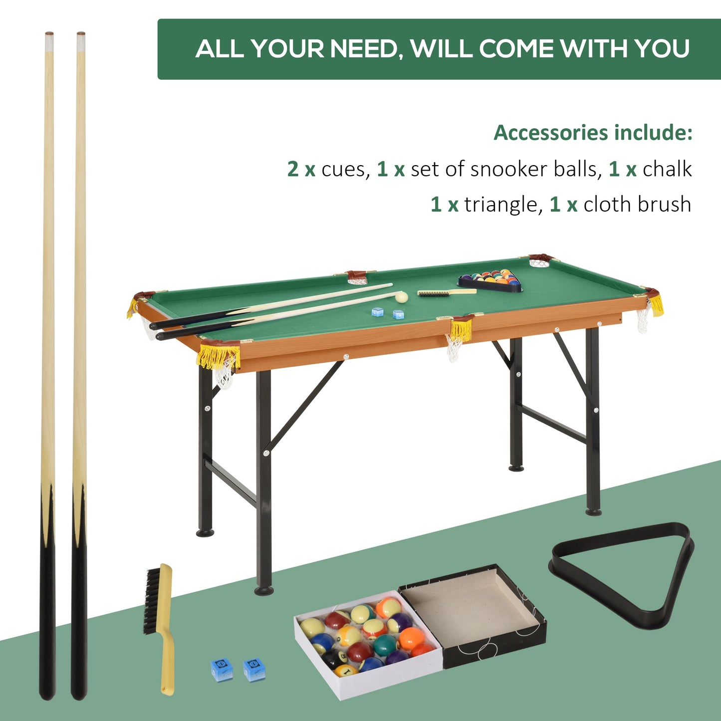 54.3"L Mini Pool Table Portable Billiard Table Includes Cues, Ball, Chalk, Rack, for Kids