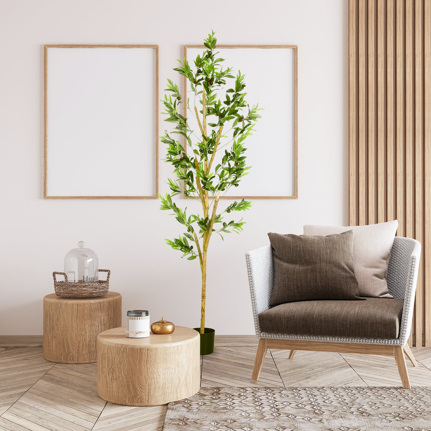 Artificial Tree Olive Tree Fake Plants in Pot for Home Office Living Room Decor, 6"x6"x71", Green