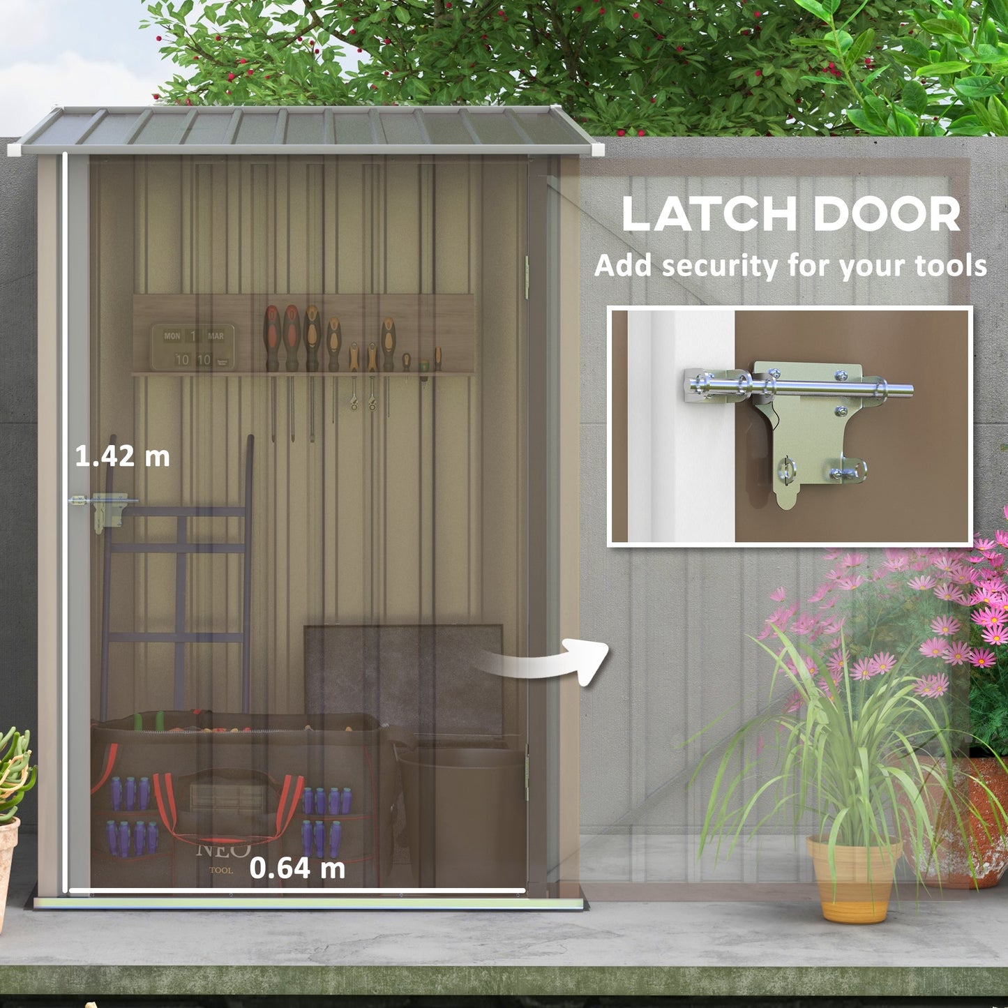 3.3' x 3.4' Lean-to Outdoor Garden Storage Shed, Galvanized Steel with Lockable Door for Patio Brown and White