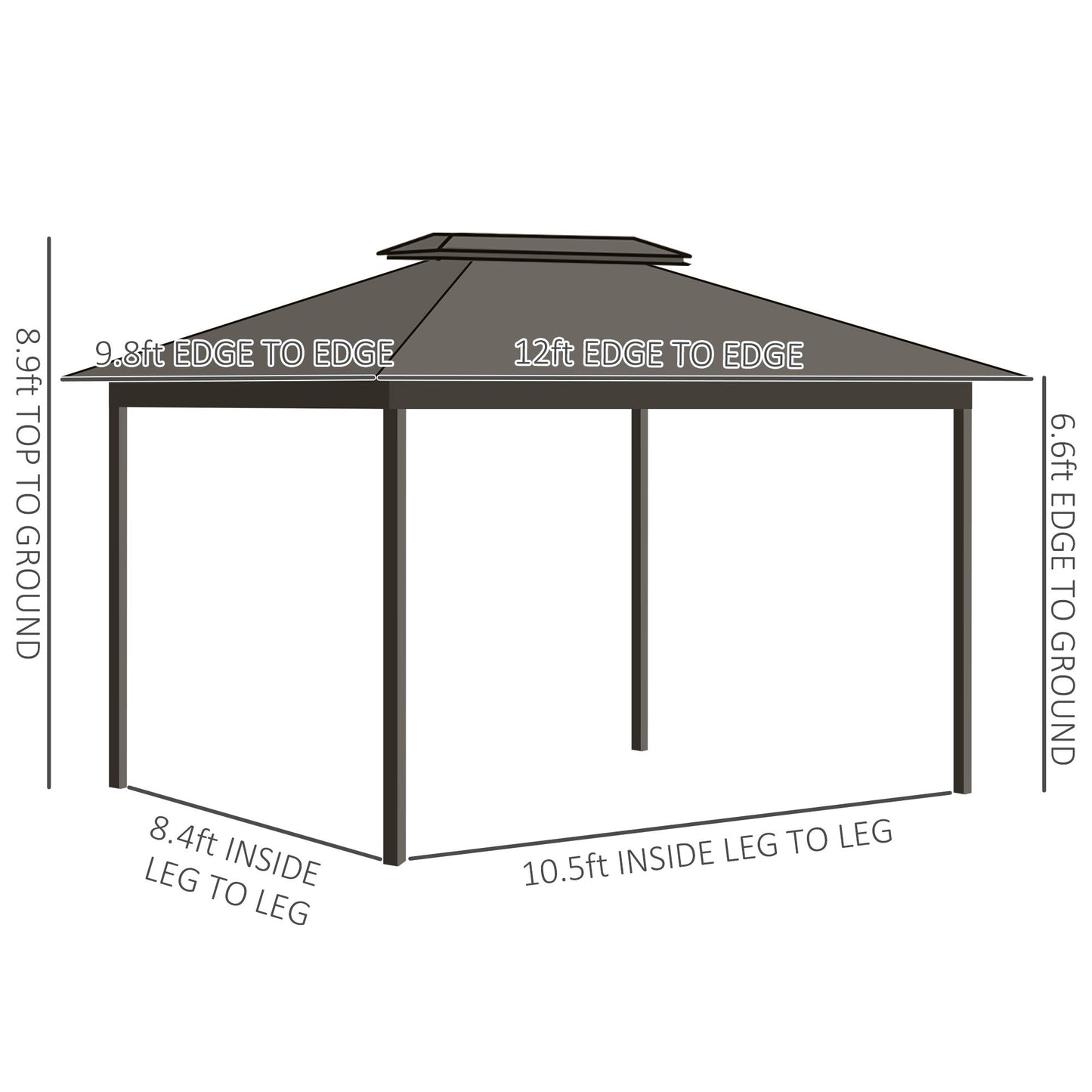 10'x12' Hardtop Aluminum Gazebo Garden Sun Shelter with Mosquito Netting and Curtains Hanging Hook, Black