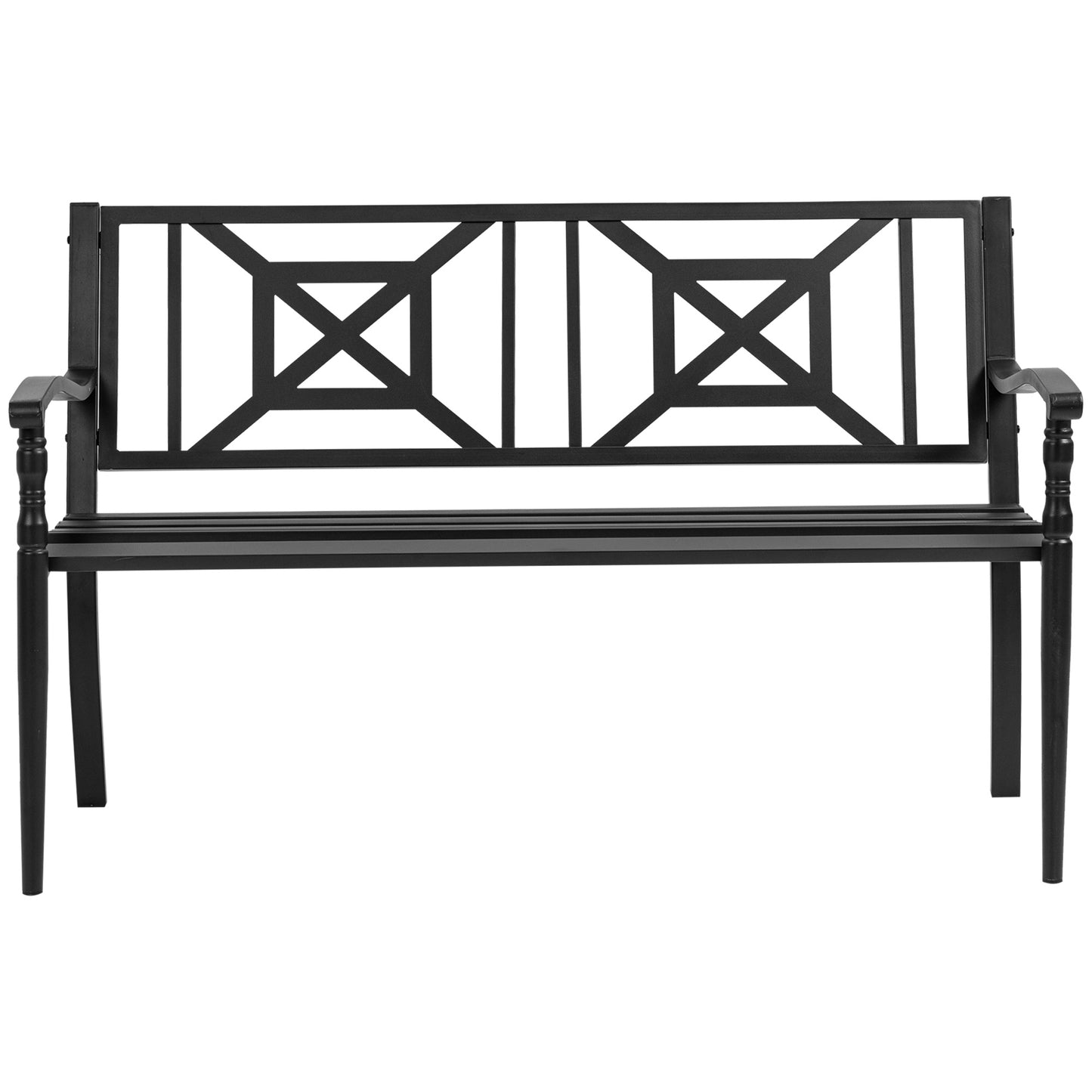 Outsunny Steel Garden Bench for Outdoor, 2-person Patio Bench, Loveseat Furniture for Lawn, Deck, Yard, Porch, Entryway, Black