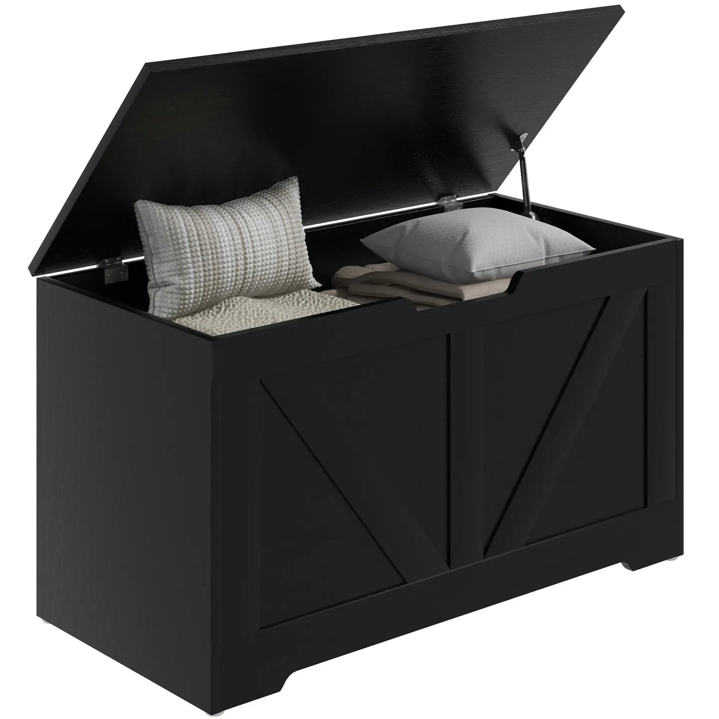 31.5 Inches Storage Chest with 2 Safety Hinges in Black Wood Grain