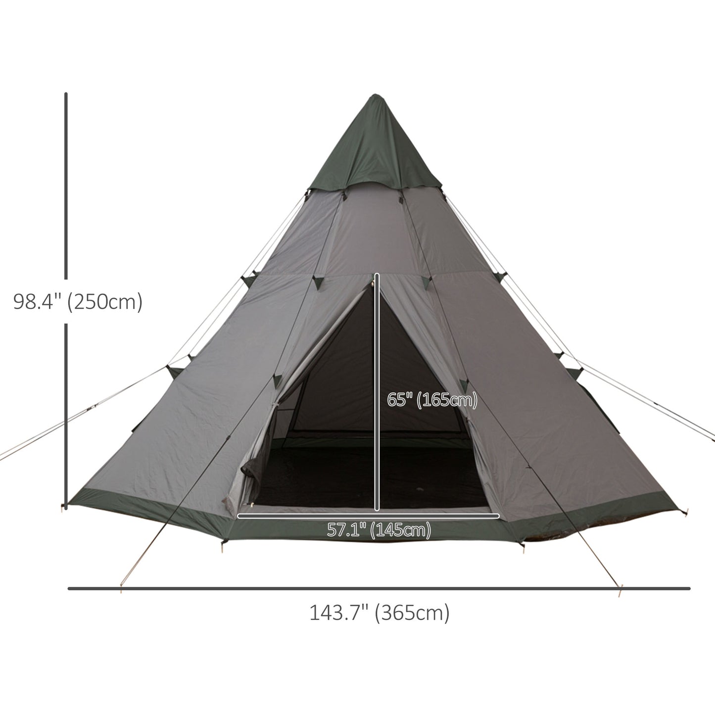 6 Men Camping Family Teepee Tent with Mesh Windows, Tent Floor, Door and Carry Bag for Hiking, Picnic, Grey