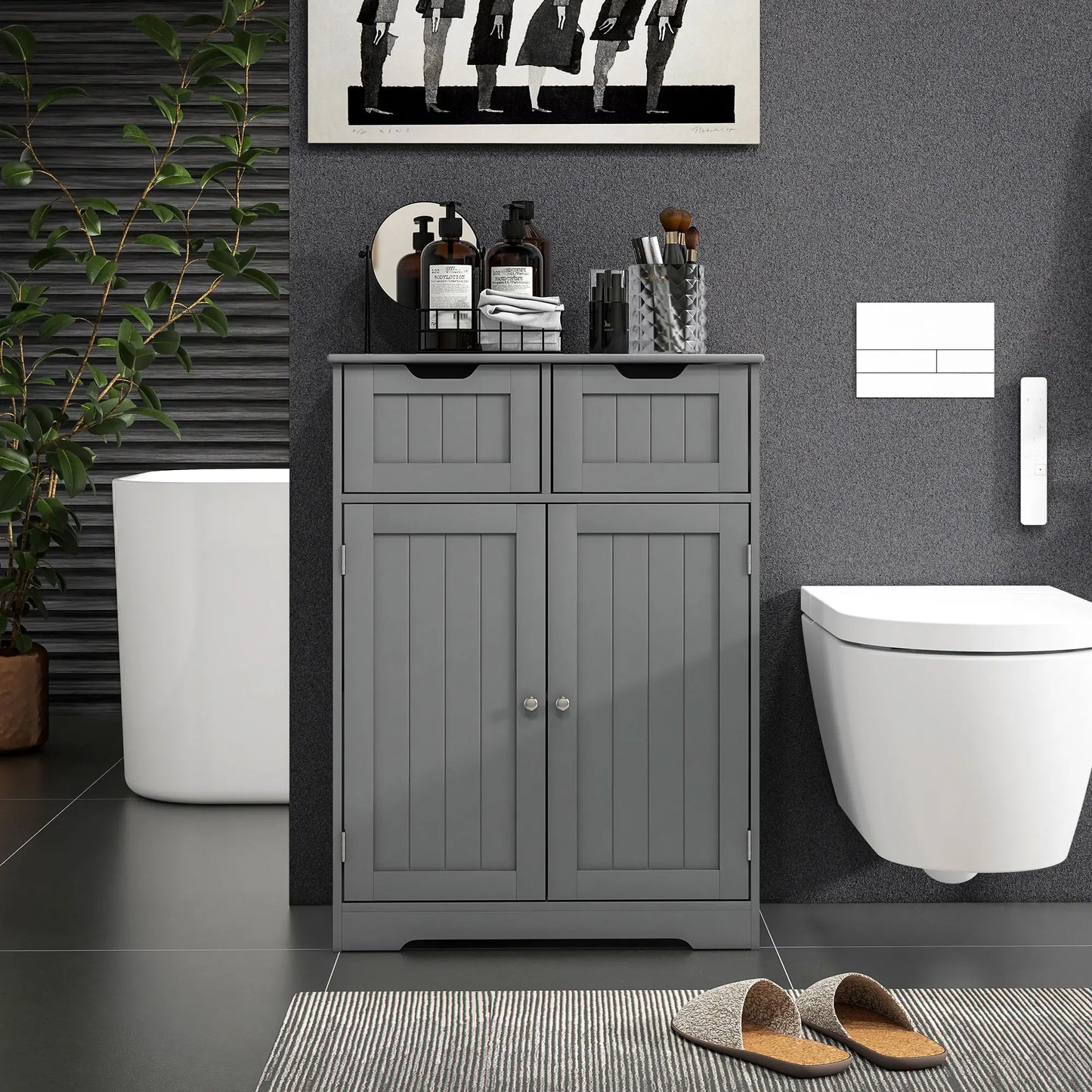 Entryway or  Bathroom Storage Cabinet with 2 Drawers, Adjustable Shelf in Grey