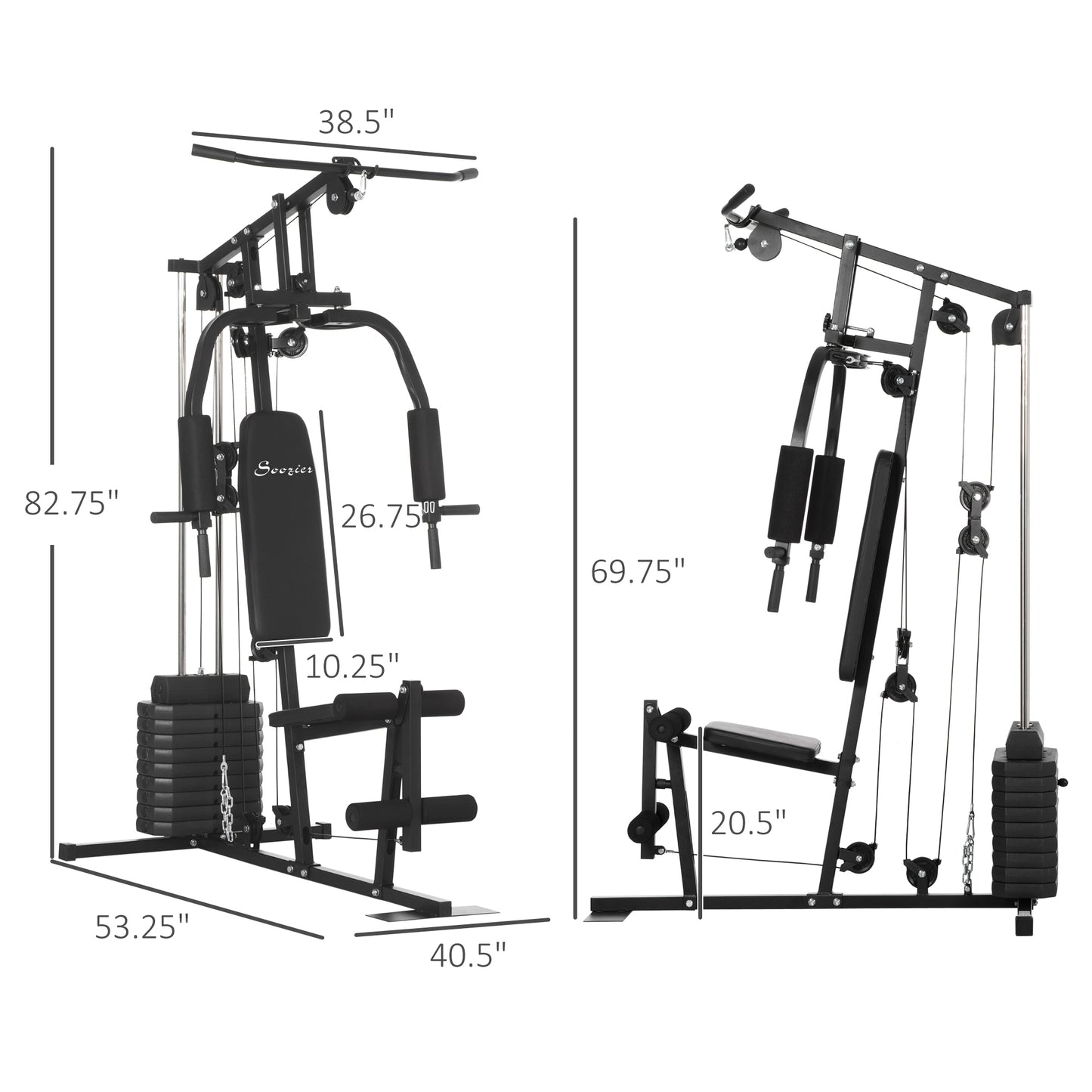 Soozier Home Gym Machine, Multifunction Gym Equipment with 99lbs Weight Stack for Back, Chest, Arm, Legs, and Full Body Workout