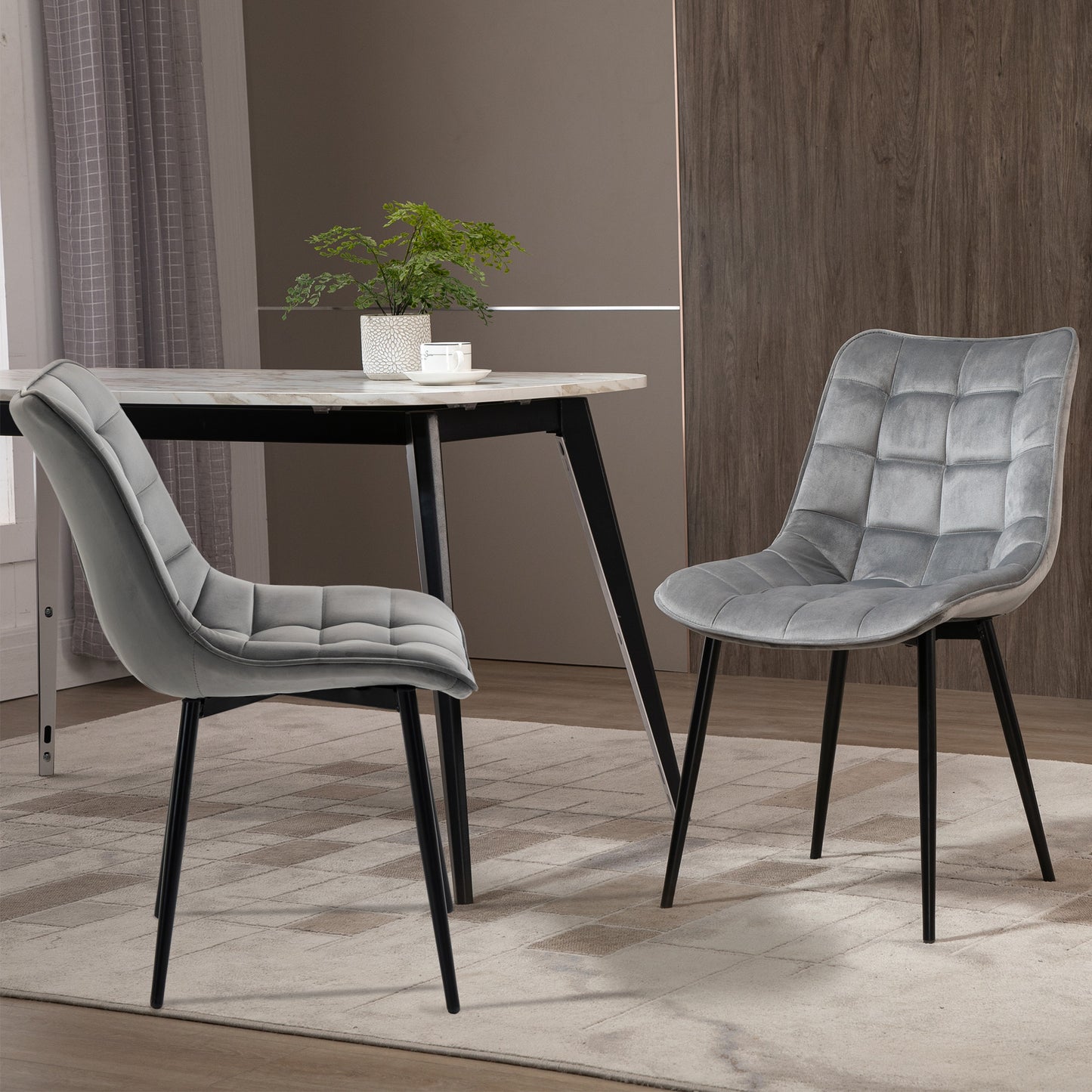 Upholstered Dining Chair Lounge Chair Set of 2, Velvet-Touch  with Metal Legs, Grey