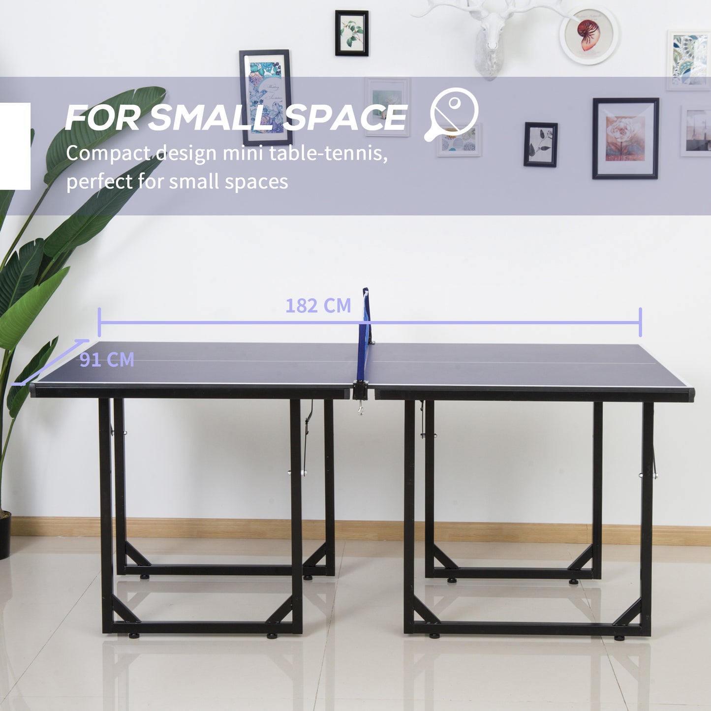 6x3ft Compact Midsize Table Tennis Table Multi-Use Family Ping-pong Table Free Standing Folding Blue