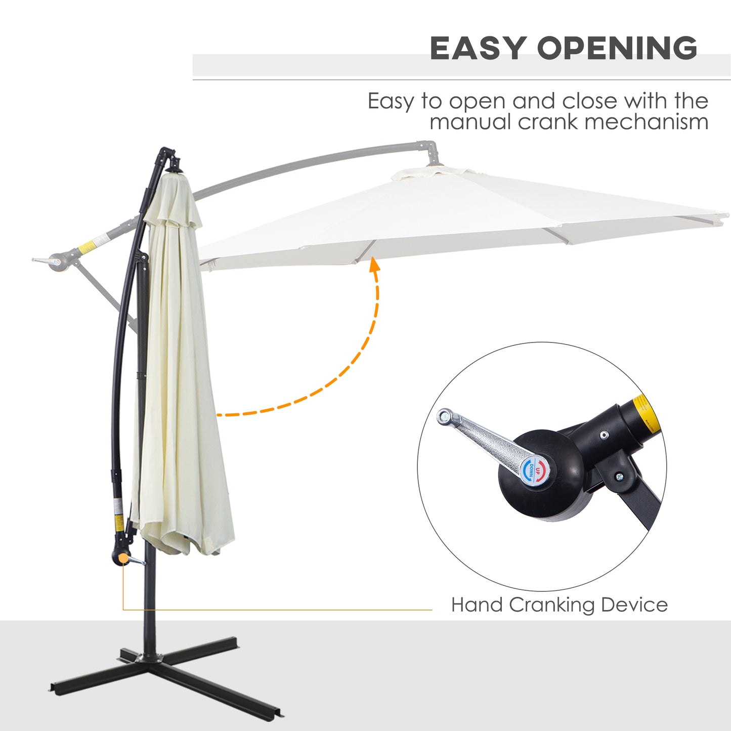 9.7ft Offset Patio UmbrellaCantilever Parasol with Crank Handle, 8 Ribs and Cross Base for Outdoor, Sun Shade, Cream