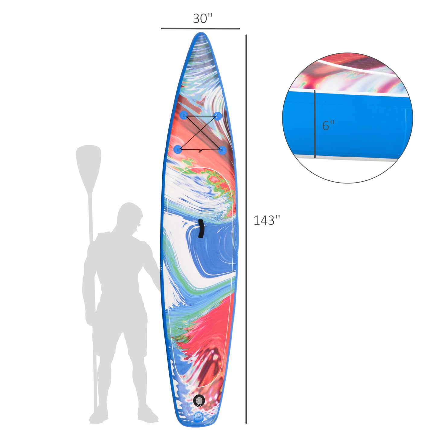 Inflatable Paddle Board, Stand Up Paddle Board Adjustable Aluminum Paddle Non-Slip Deck Colorful Spray-painting Board with ISUP Accessories & Carry Bag, 11'9'' x 30" x 6", Blue