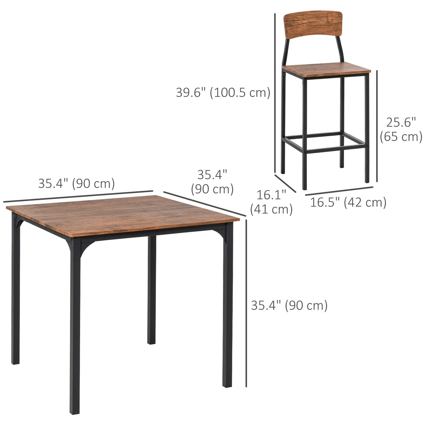 5-Piece Counter Height Bar Dining Table and Chair Set for 4