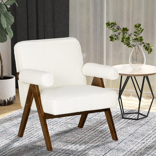 Cashmere Accent Chair Armchair with Wide Seat and Soft Padded Armrests, White