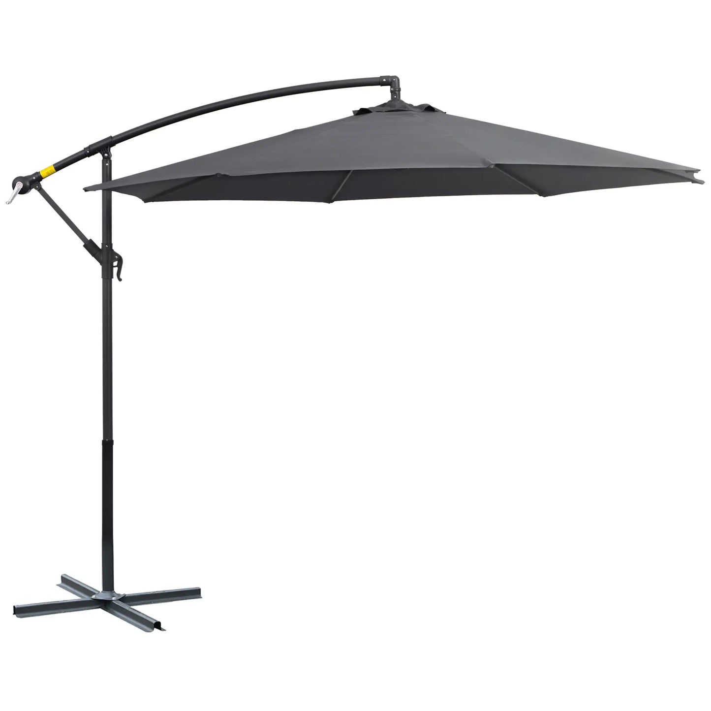 10' Deluxe Patio Umbrella, Hanging Offset Sunshade, Crank Cross Base in Grey