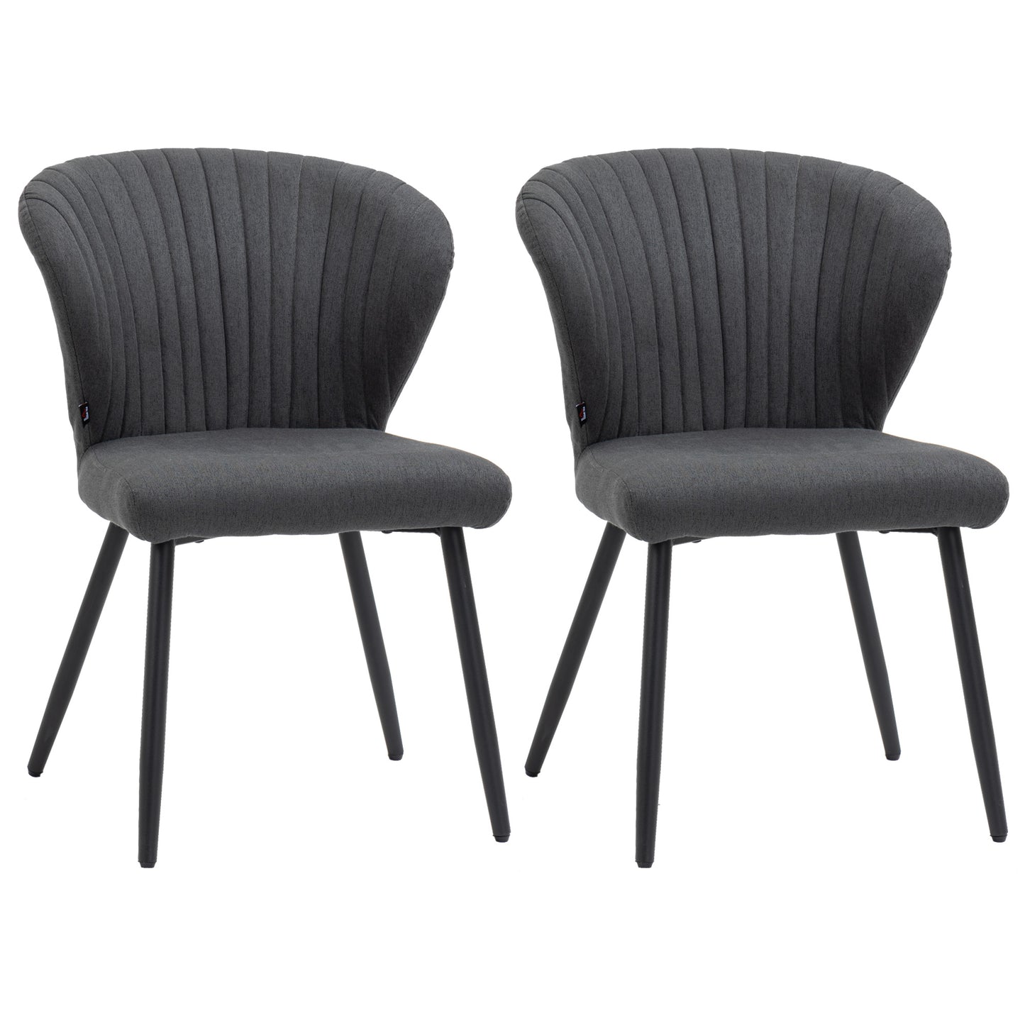 Modern Dining Chairs Set of 2, Linen Upholstered Kitchen Chairs with Channel Tuft Backrest, Padded Seat and Steel Legs, Dark Grey