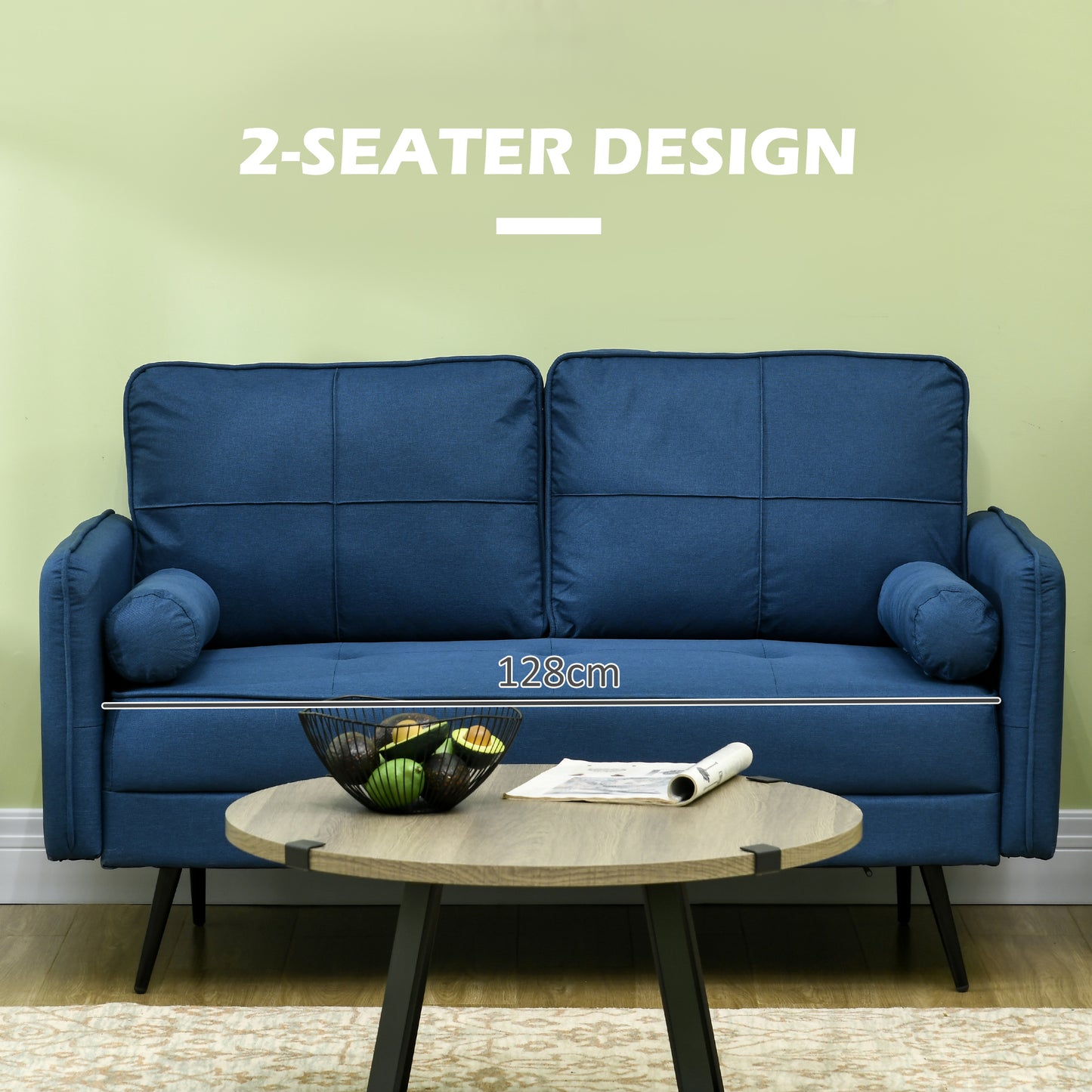 56" Loveseat Sofa with Back Cushions and Pillows, Blue