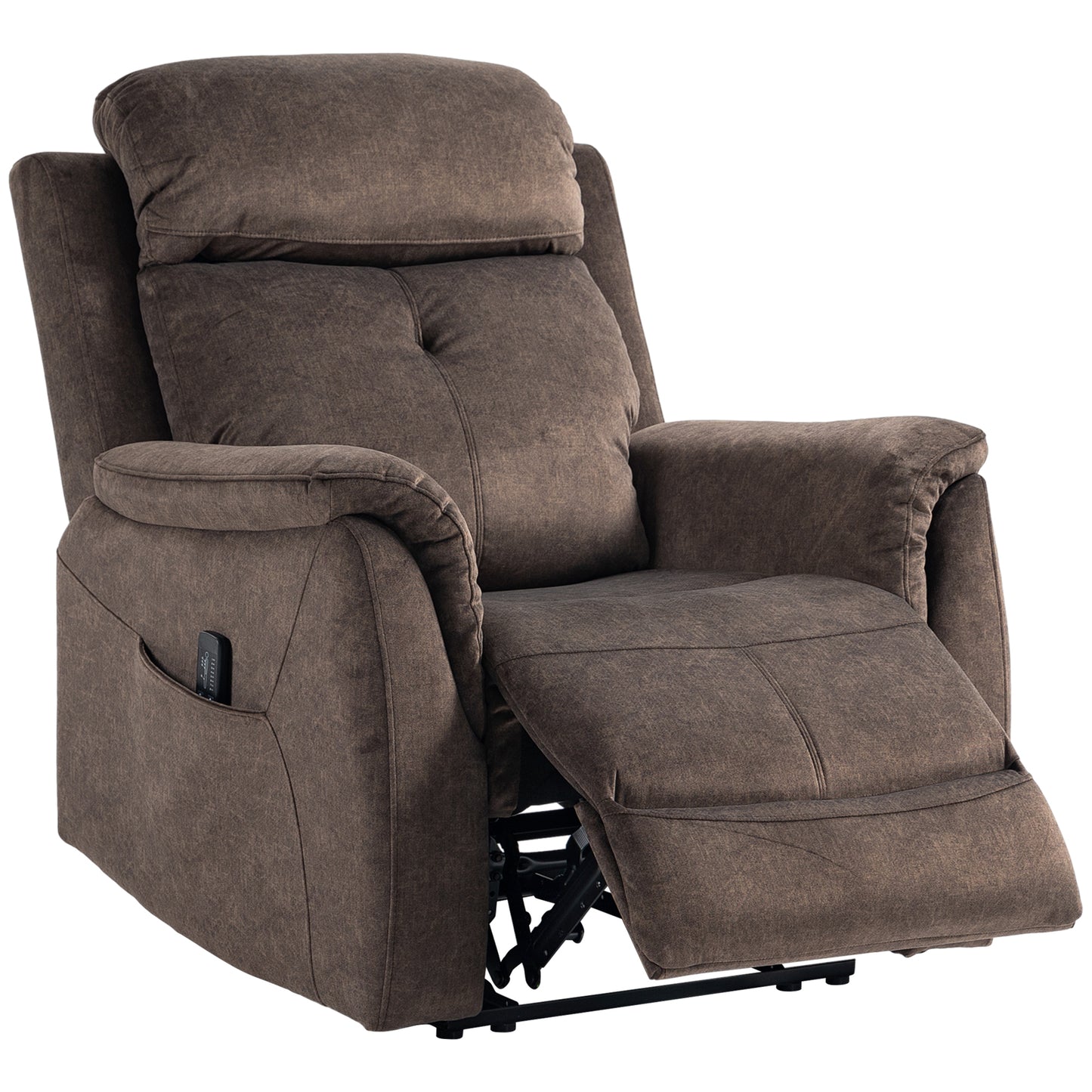 Manual Recliner Chair with Vibration Massage, Reclining with Side Pockets, in Brown